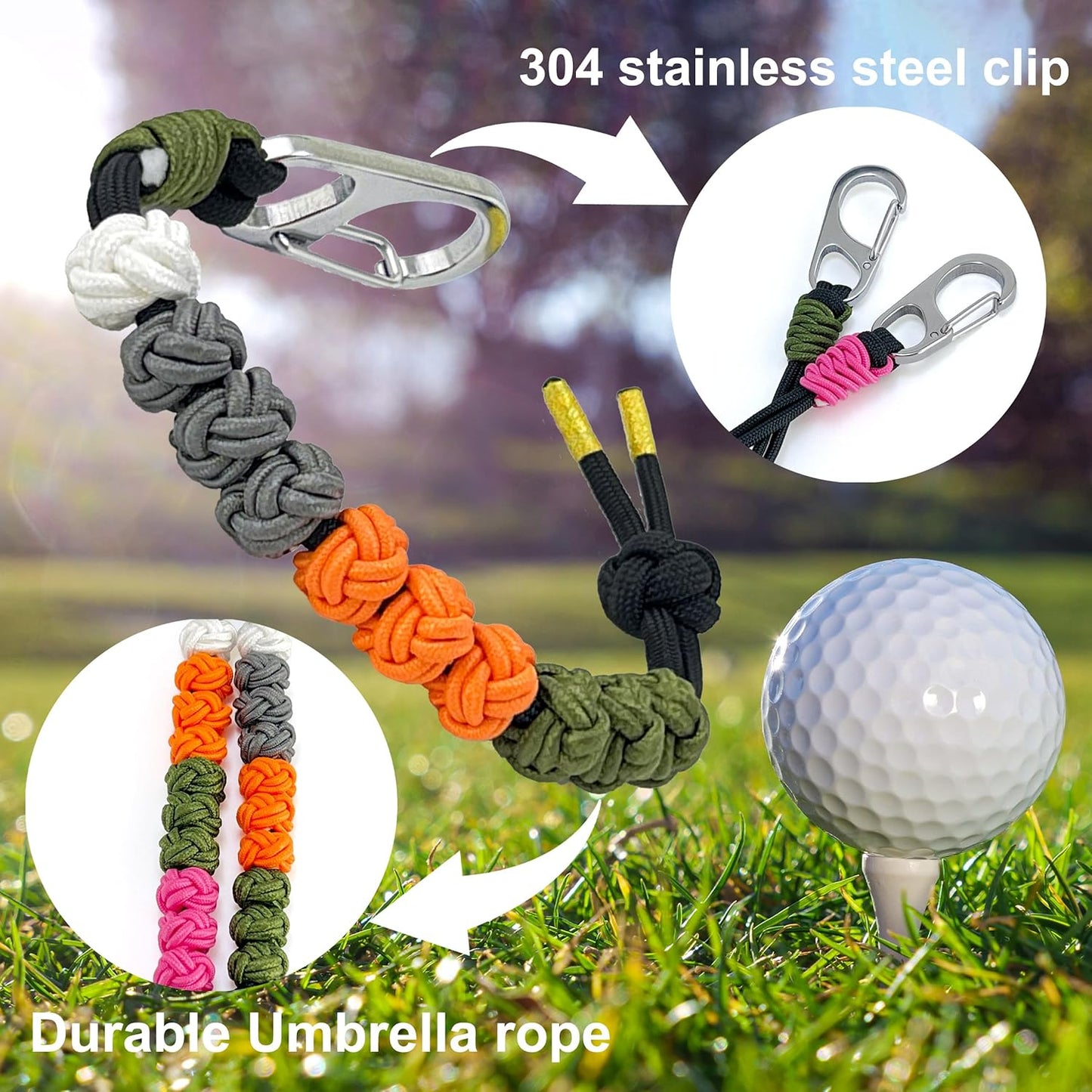 Golf Stroke Counter Keychain| 10 Handwoven Pineapple Knot Beads| 550 lbs Durable Military Paracord| 304 Stainless Steel Hook for Golf Bag/ Belt Accessories| Ideal Holiday Golf Gift for Men and Women