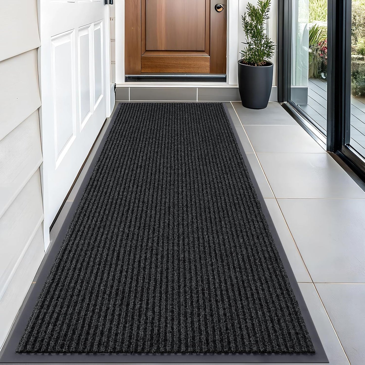 OLANLY Front Door Mat Indoor Outdoor Entrance, Waterproof Heavy Duty Doormat, Fade Resistant, Low Profile, Easy Clean Patio Porch Welcome Floor Mats for Entry, 59x23, Black