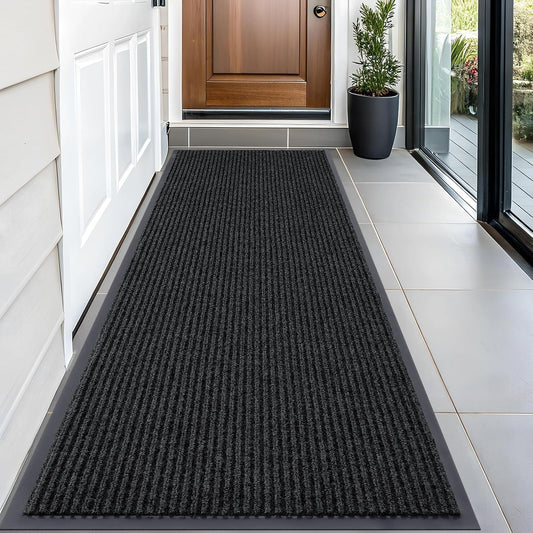 OLANLY Front Door Mat Indoor Outdoor Entrance, Waterproof Heavy Duty Doormat, Fade Resistant, Low Profile, Easy Clean Patio Porch Welcome Floor Mats for Entry, 59x23, Black
