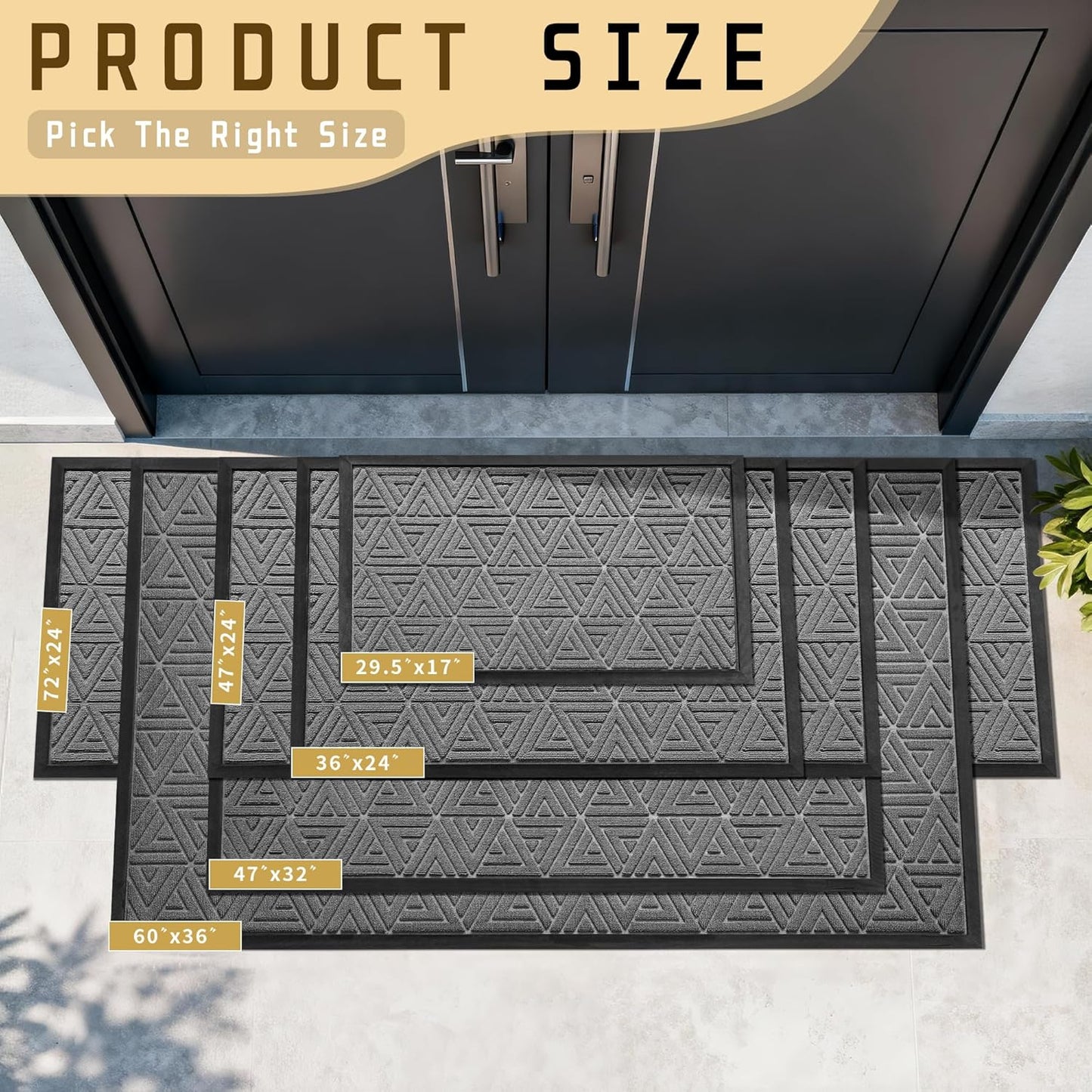 Yimobra Extra Large Door Mat 60x36, All-Weather Waterproof Non-Slip Welcome Matt Outdoor, Heavy Duty Non Slip Doormat for Entryway for Patio and Garage Indoor, Easy Clean, Grey