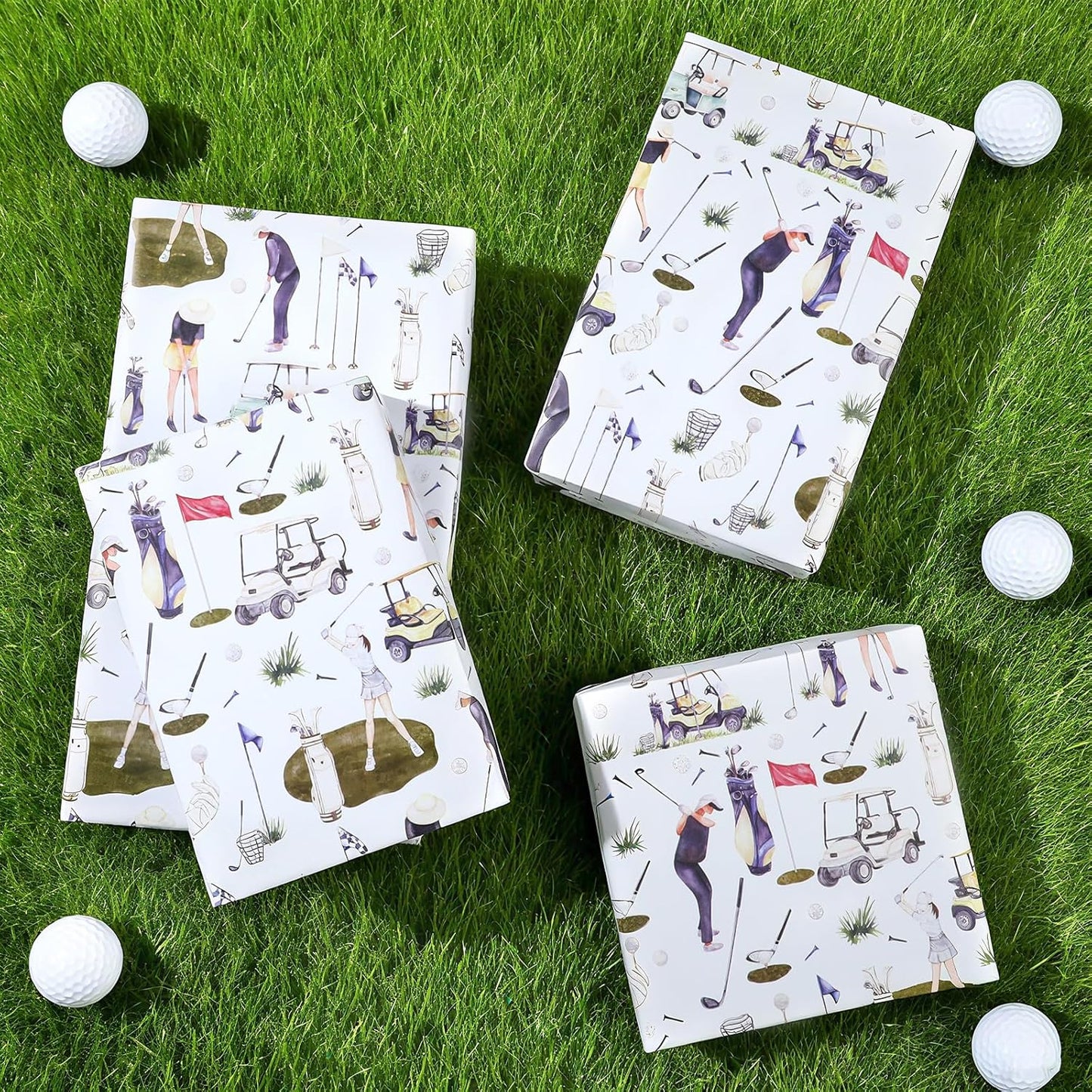 Golf Wrapping Paper Roll - Watercolor Golf Gift Wrap for Parties,Birthdays,Team Celebration - 17Inch x16.4Feet - Sports Wrapping Paper