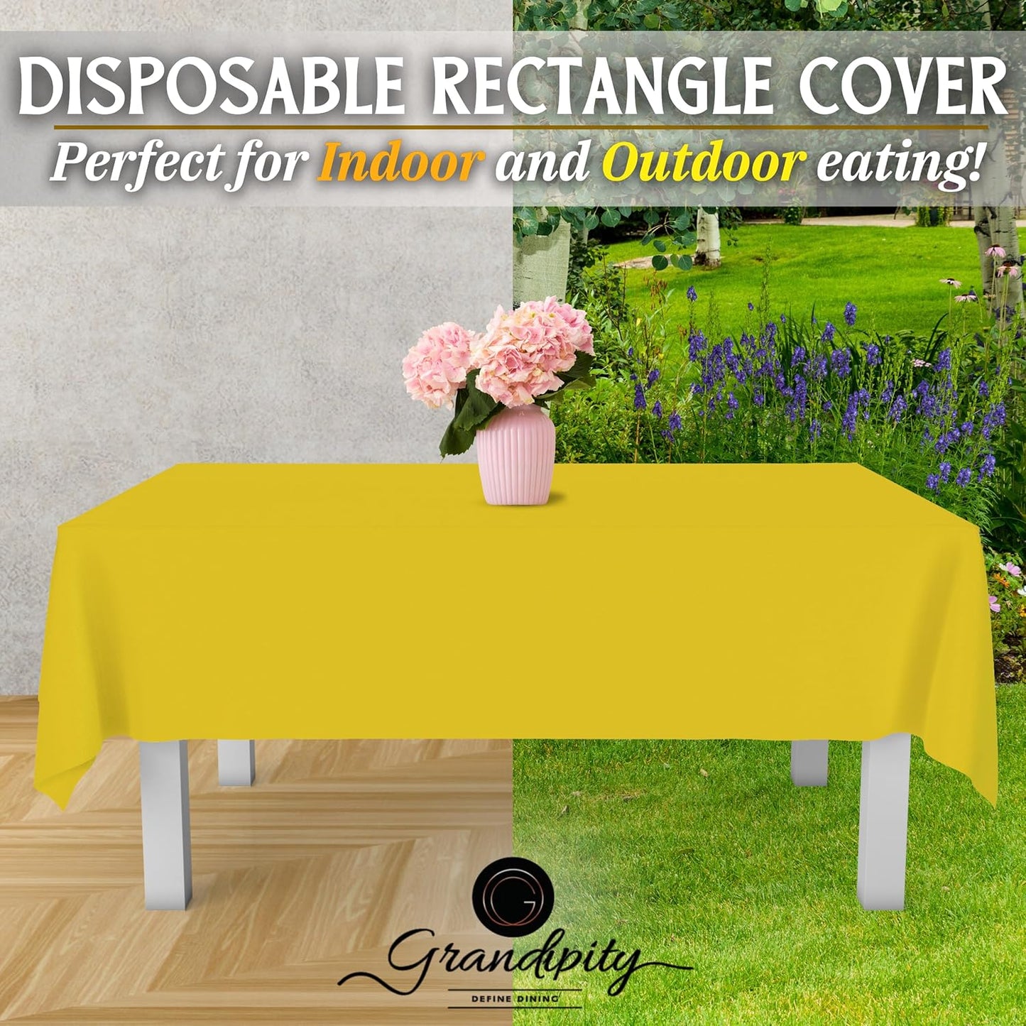 Grandipity 12 Pack Premium Disposable Plastic Tablecloth 54 Inch. x 108 Inch. Decorative Rectangle Table Cover - Yellow