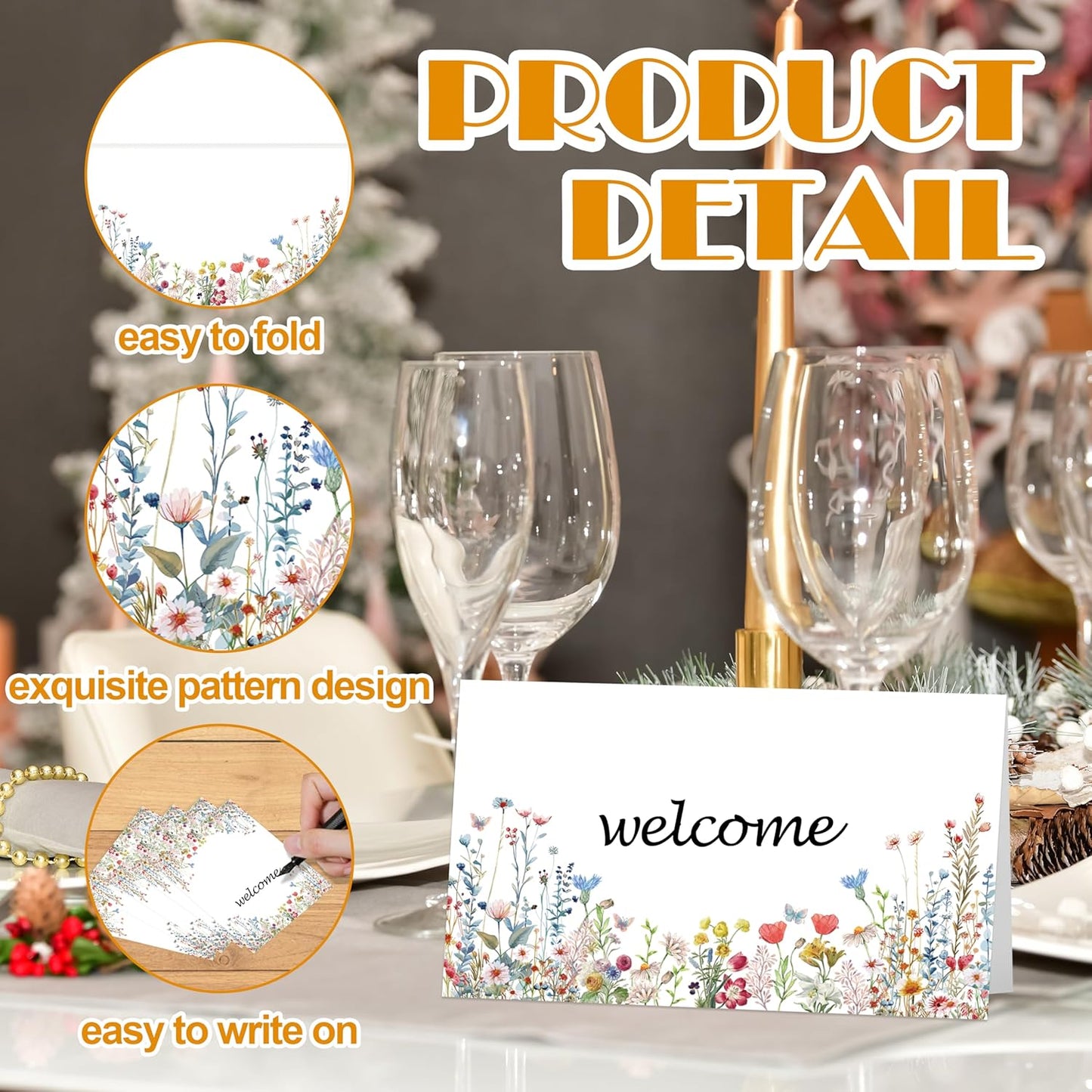 Wildflowers Place Cards, Floral Table Place Card For Table Setting, Name Card For Birthday Party Wedding Reception Bridal Shower, 25 Cards Included -18