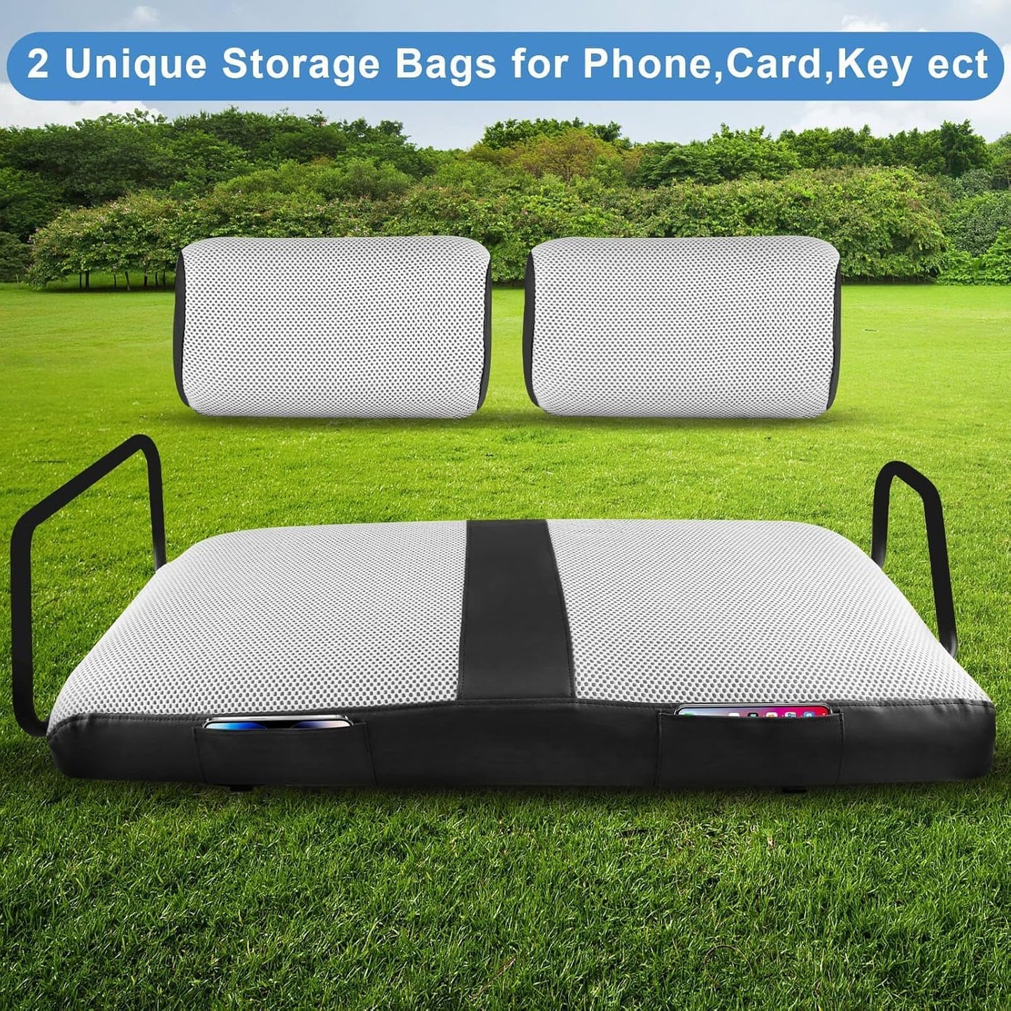 MOSNAI Golf Cart Seat Cover for Yamaha G22 G19 G16 G9 G2, Golf Cart Front Seat Cover Fit OEM Ordinary Seat Cushion, Breathable Comfortable Polyester Mesh Cloth and Leather Combination Appearance