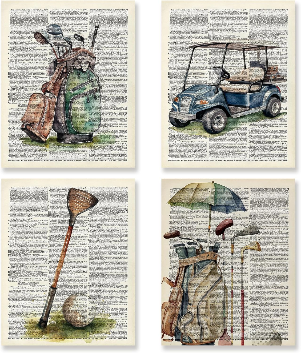 KSDUT Vintage Golf Wall Decor Art Set of 4 - Retro Artwork Poster Prints Golf Club Wall Decor Golf Gifts Wall Art for Office Games Sports Room Dorm Decorations - 8"x10" Unframed