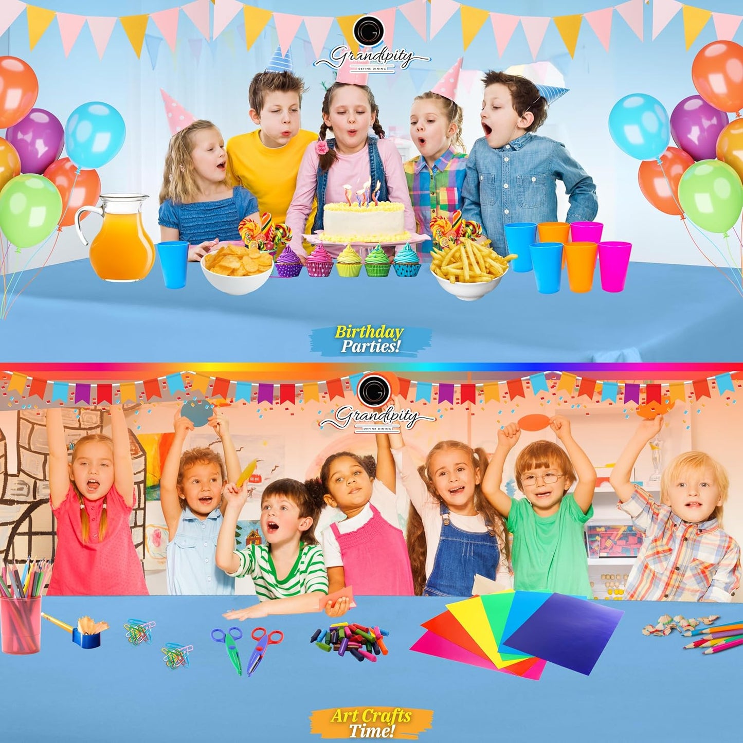 Grandipity 12 Pack Premium Disposable Plastic Tablecloth 54 Inch. x 108 Inch. Decorative Rectangle Table Cover - Sky Blue