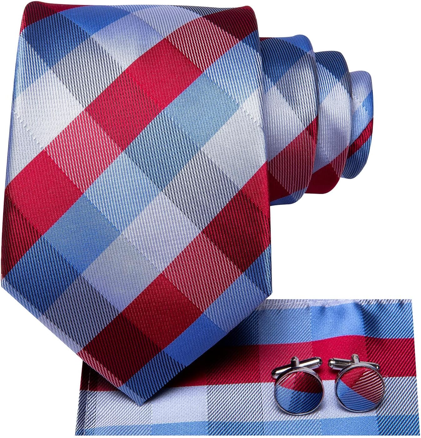 Dubulle Mens Paisley Striped Tie WOVEN Necktie for Men and Handkerchief Cufflinks Set Wedding Formal Business