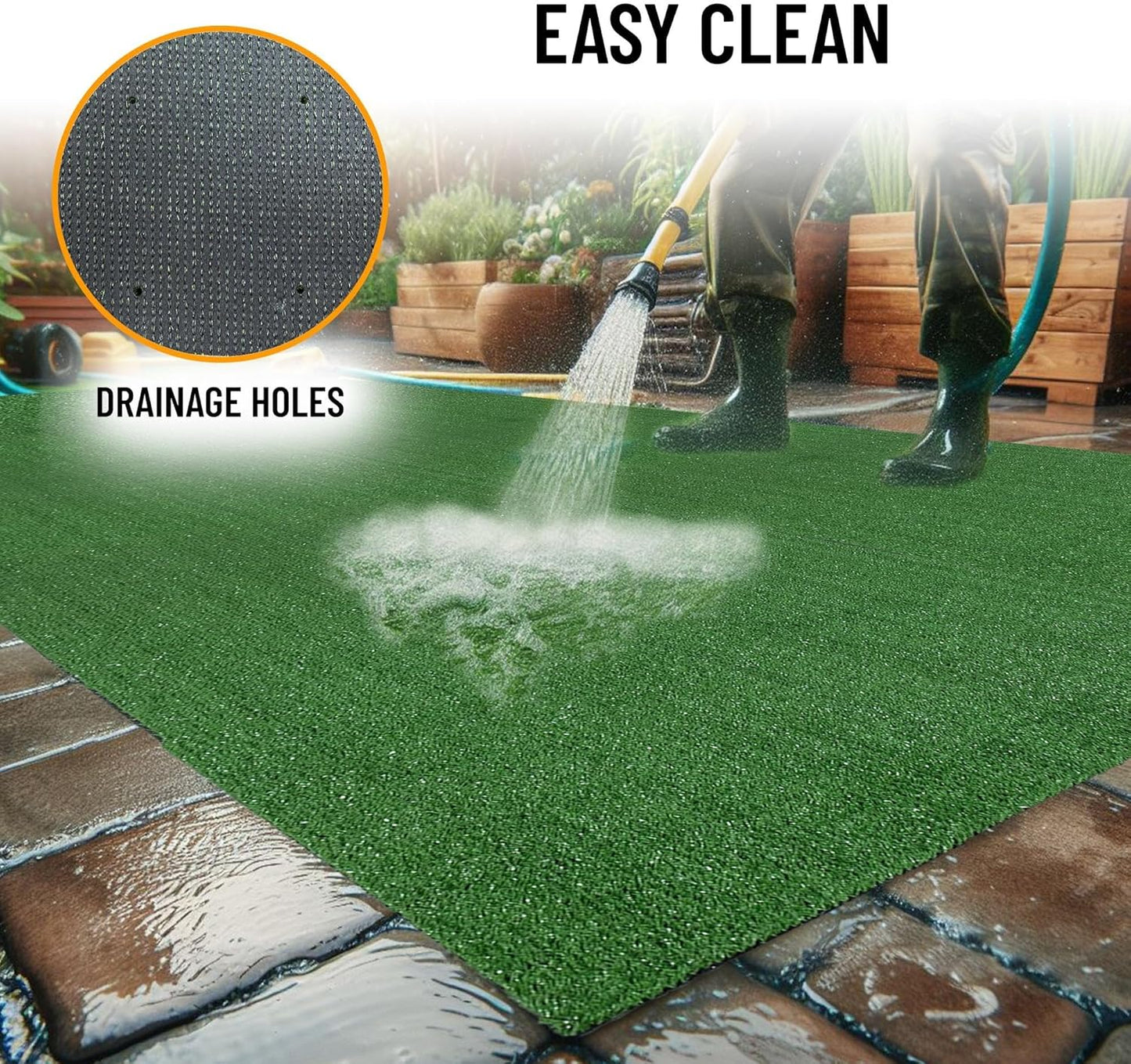 Ottomanson Artificial Grass Turf 22" x 59" Indoor Outdoor Faux Grass Rug with Drainage Holes, Customizable with Extra Long Size Options, Perfect for Patio Lawn Balcony Weddings Photoshoot Backdrop