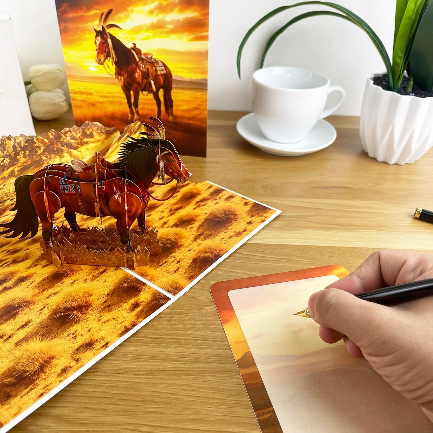 3D Native American Horse Pop-Up Card – Handmade Cultural Paper Art for Birthday, Anniversary, Christmas, Father’s Day – Unique Gift for Him, Her, Dad, Horse Lovers, Western & Native Art Fans