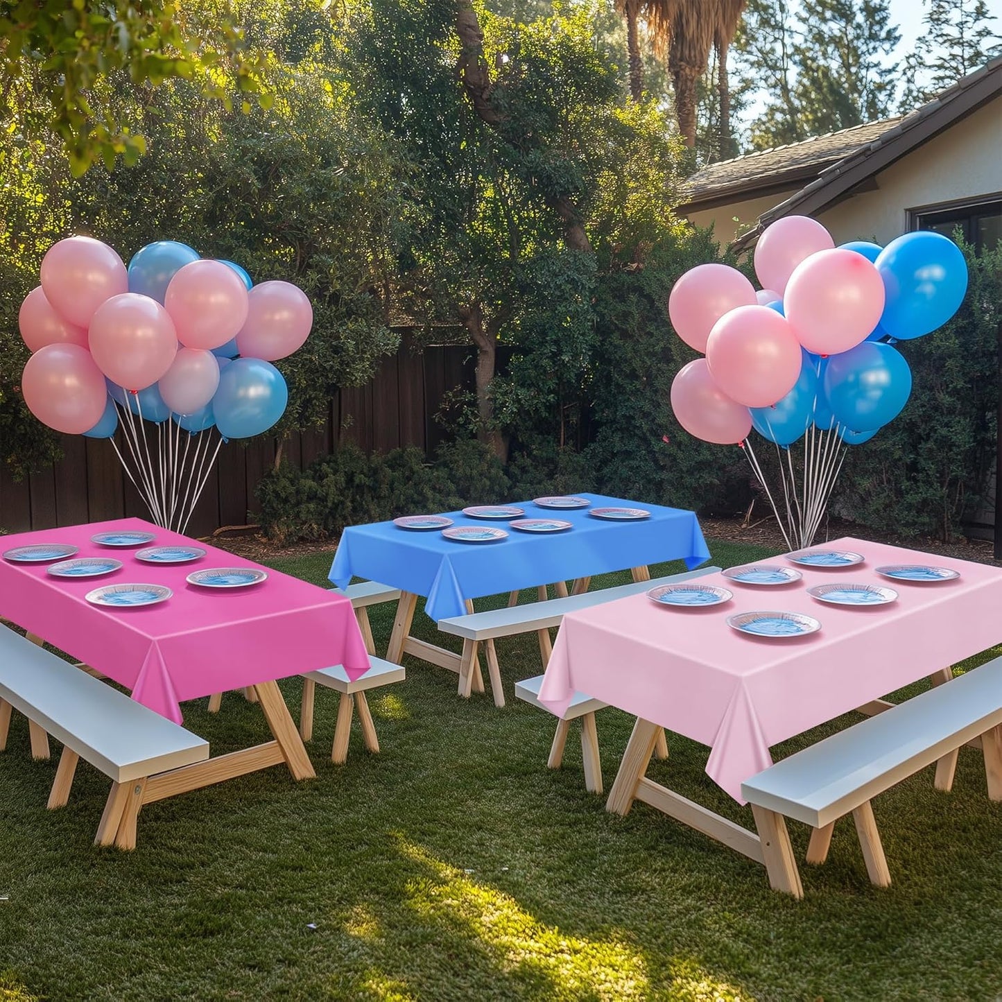 4 Pieces Dark Pink & Blue Series Rectangle Tablecloth, 54x72" Solid Color Waterproof & Spillproof Disposable Plastic Table Cover, Durable Party Tablecloth for Dining, Buffet, Picnic, Outdoor Events