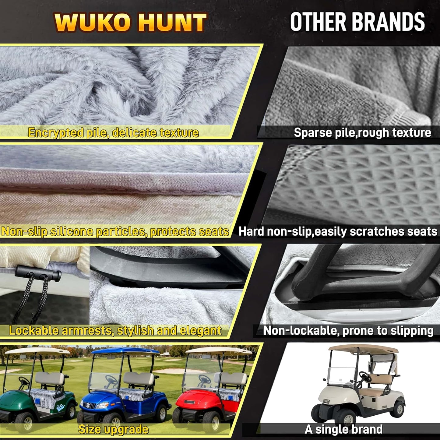 Golf Cart Seat Covers - Soft Faux Fur Seat Blanket, with 4 Pockets, Non-Slip, Thick & Warm, Fit EZGO, Club Car, Yamaha, Epic and Other 2-Seat Golf Cart, All-Season, 51"x 33", Light Gray