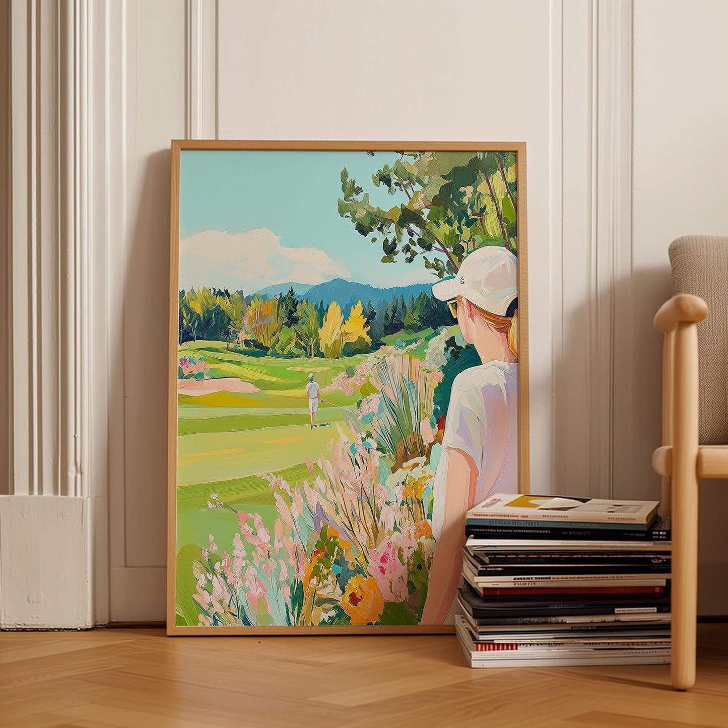 Golf Course Floral Pastel Art Print Posters - Premium Giclee Fine Art Prints - Golf Course Home Decor Posters, Golfer Art Prints for Home and Office Decor - Vintage Aesthetic, Ready to Frame
