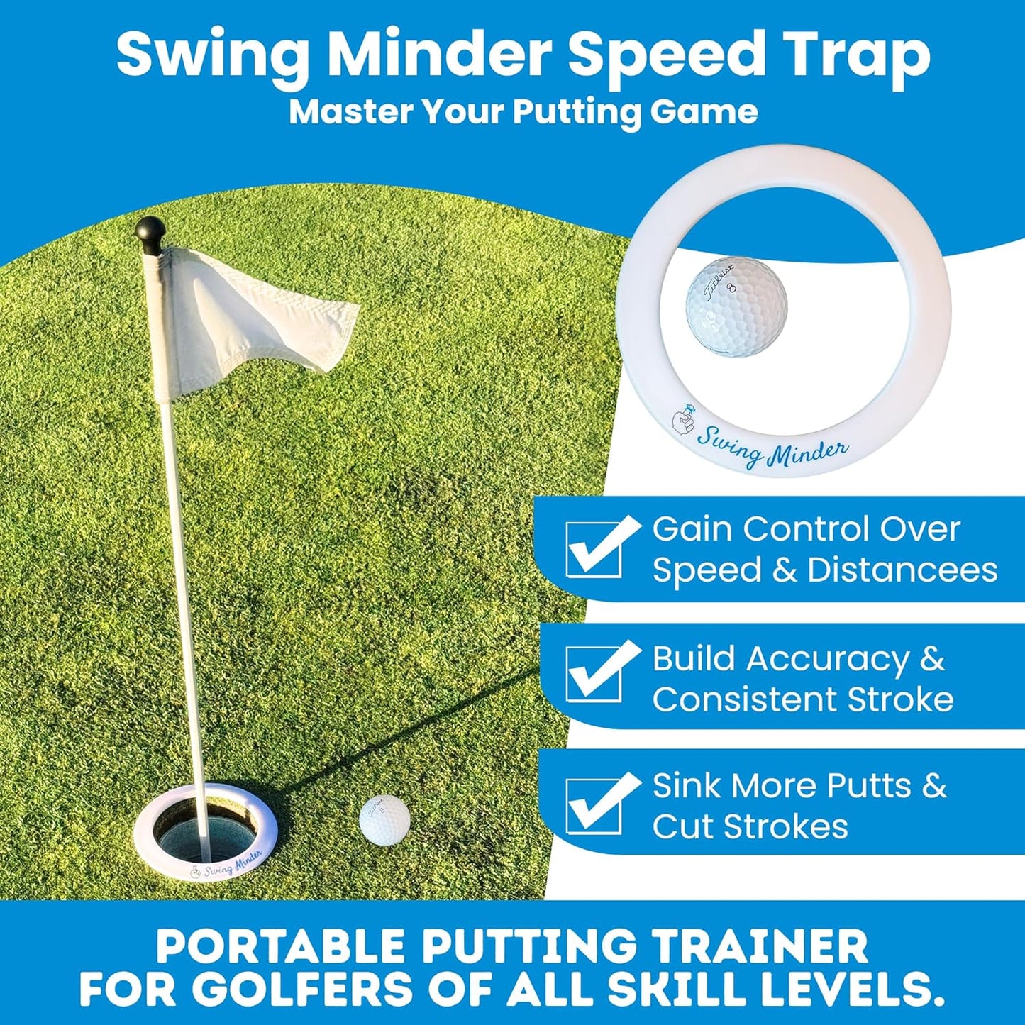 Swing Minder Speed Trap Putting Ring – Precision Golf Putting Disc for Indoor & Outdoor Golf Putting Practice – Standard 4.25” Golf Putting Rings as Putting Target for Golfers