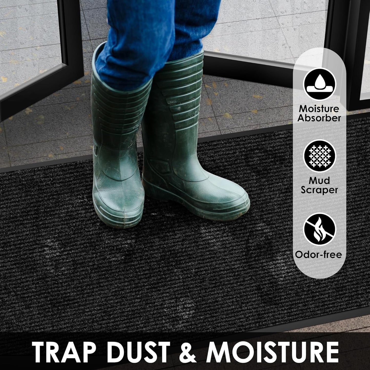 3′ x 7′ Front Door Mat Indoor Outdoor Entrance, Commercial Floor Mat Heavy Duty Dirt Trapper Entryway Doormat, Custom Size Non Slip Rubber Backing Welcome mat, Door Mat for High Traffic Area