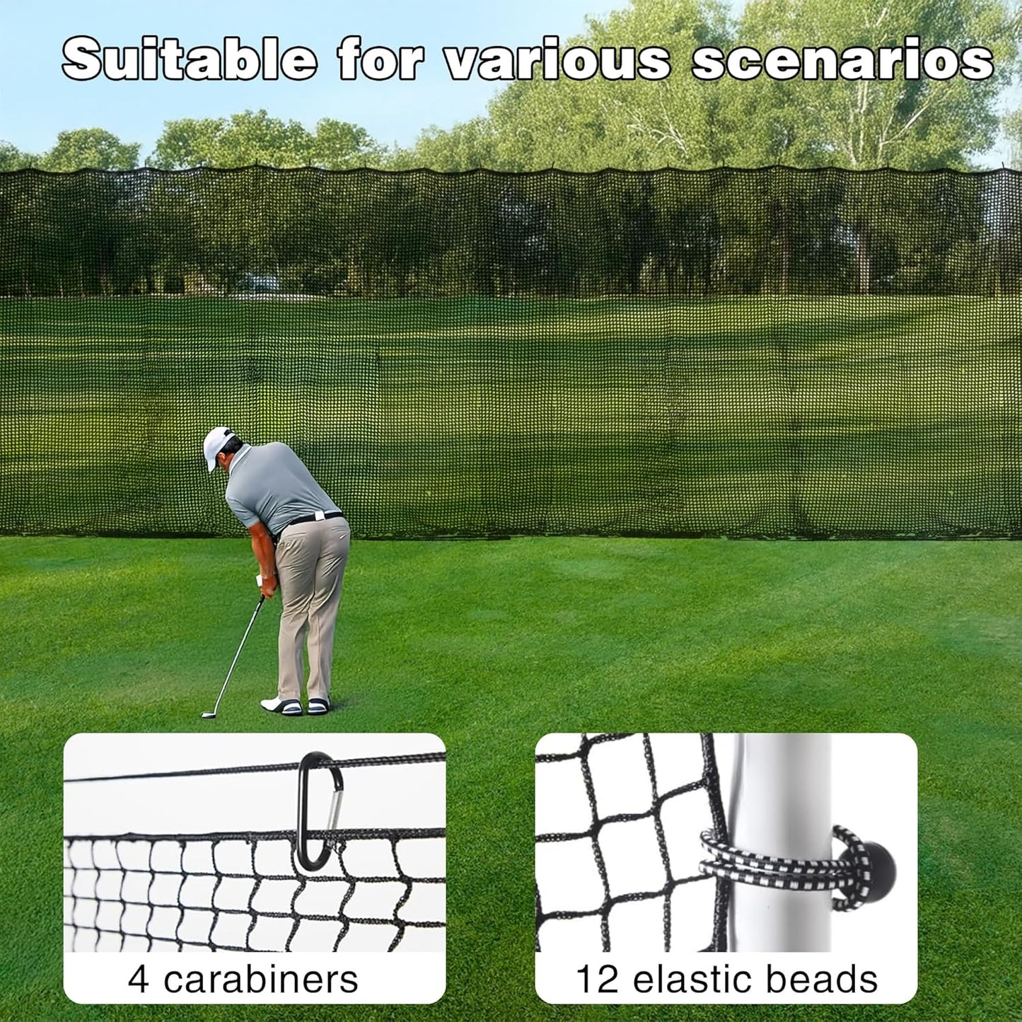 Golf Net, 12X12ft /12X15ft/12X20ft Golf Practice Net Sports Practice Barrier Net for Baseball, Hockey, Soccer, Netting for Garage, Backyard, Indoor Outdoor Sports Netting