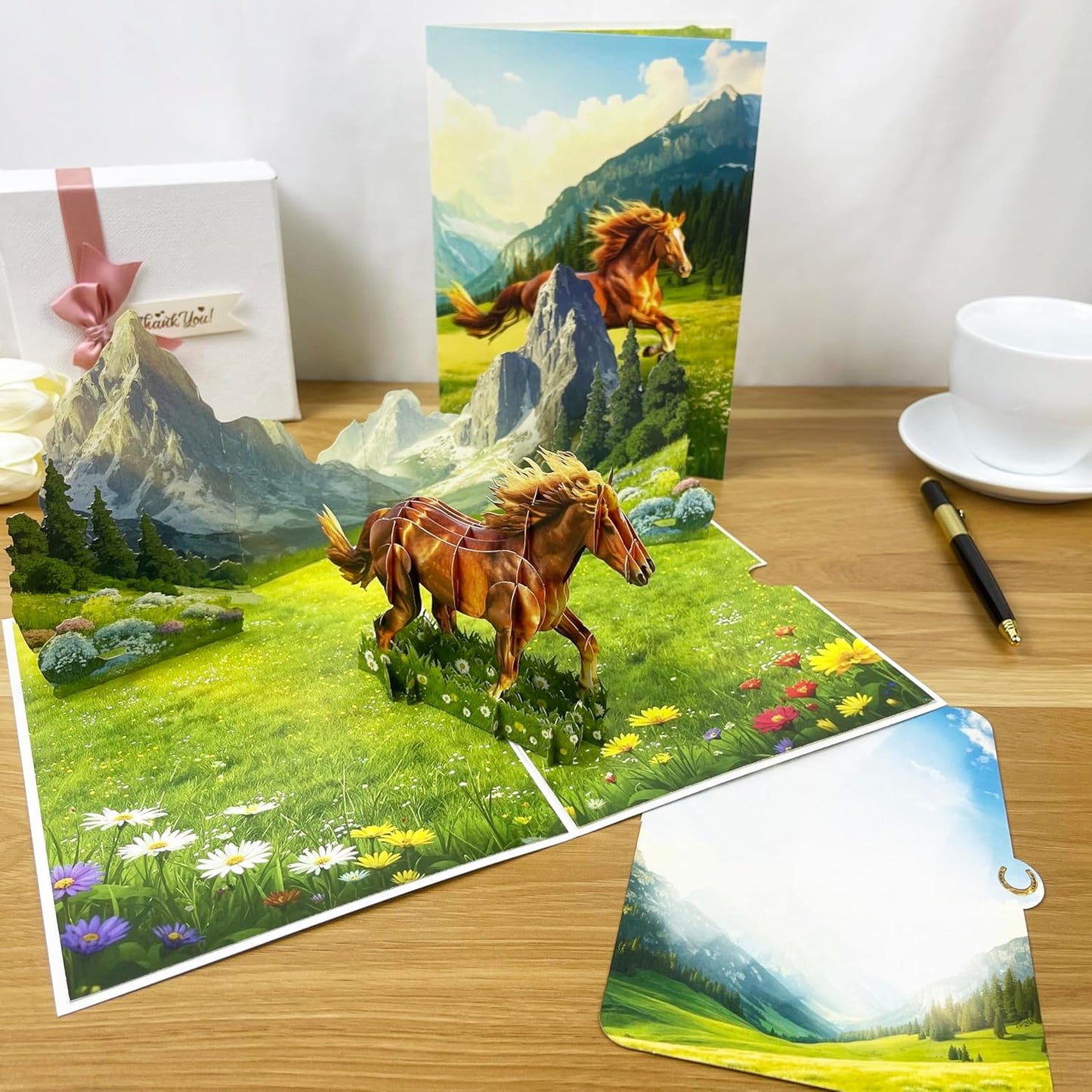 3D Horse Popup Card - Handmade Animal-Themed Paper Art for Birthday, Anniversary, Christmas, Father’s Day - Unique Gift for Him, Her, Kids, Horse Lovers, Equestrians, Riders
