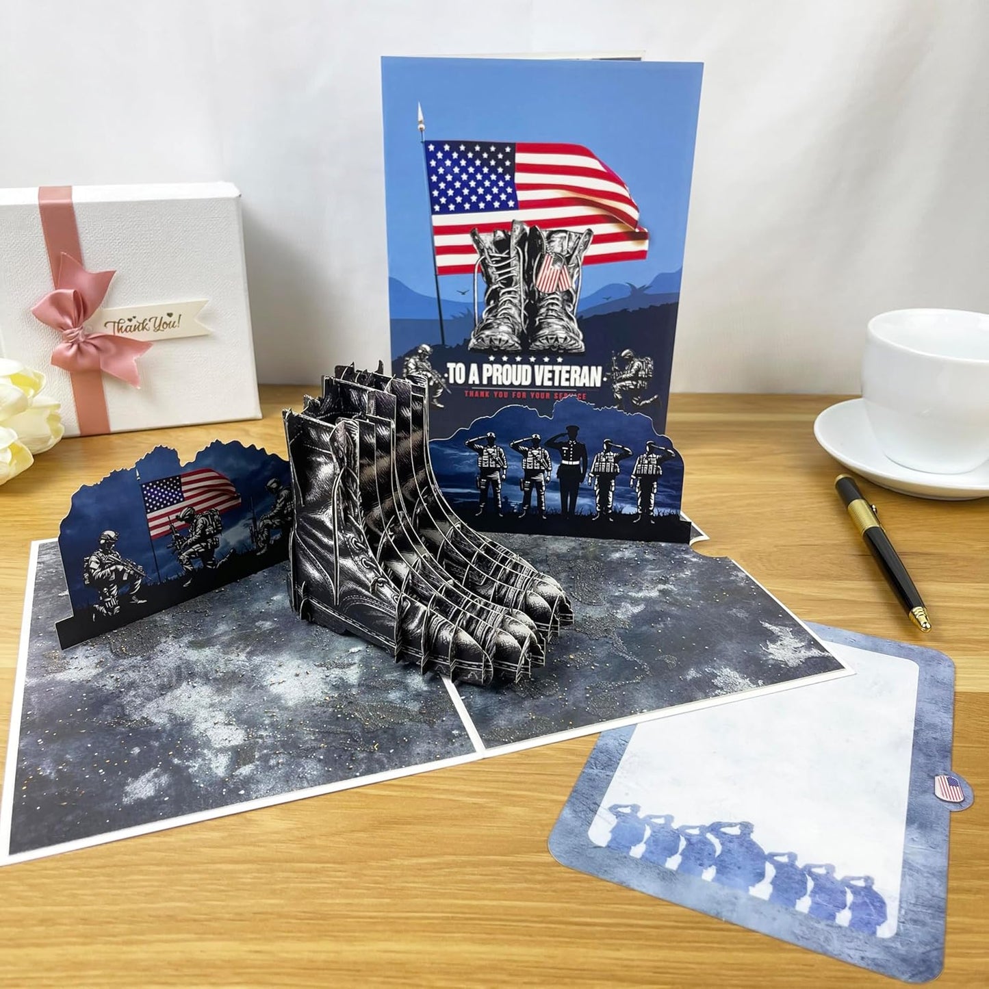 3D Veteran Popup Card - Handmade Military Paper Art for Veterans Day, Birthday, Anniversary, Christmas, Father’s Day - Unique Gift for Him, Her, Dad, Soldier, Military Veteran