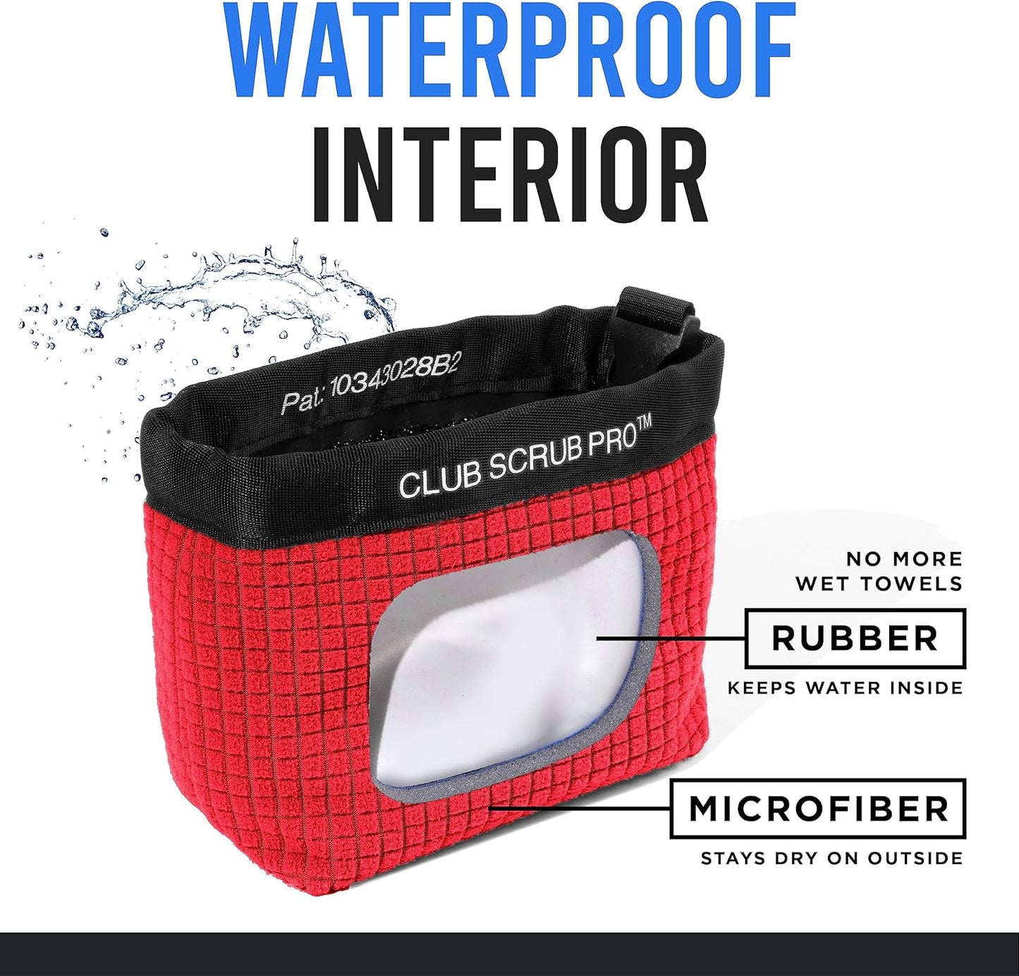 Club Scrub Golf Club and Golf Ball Cleaning Bag, Waterproof Clean Face Technology Liner, Detachable Clip, Machine Washable, Cleans Club Grooves, Dry Exterior (Neoprene or Microfiber Option Available)