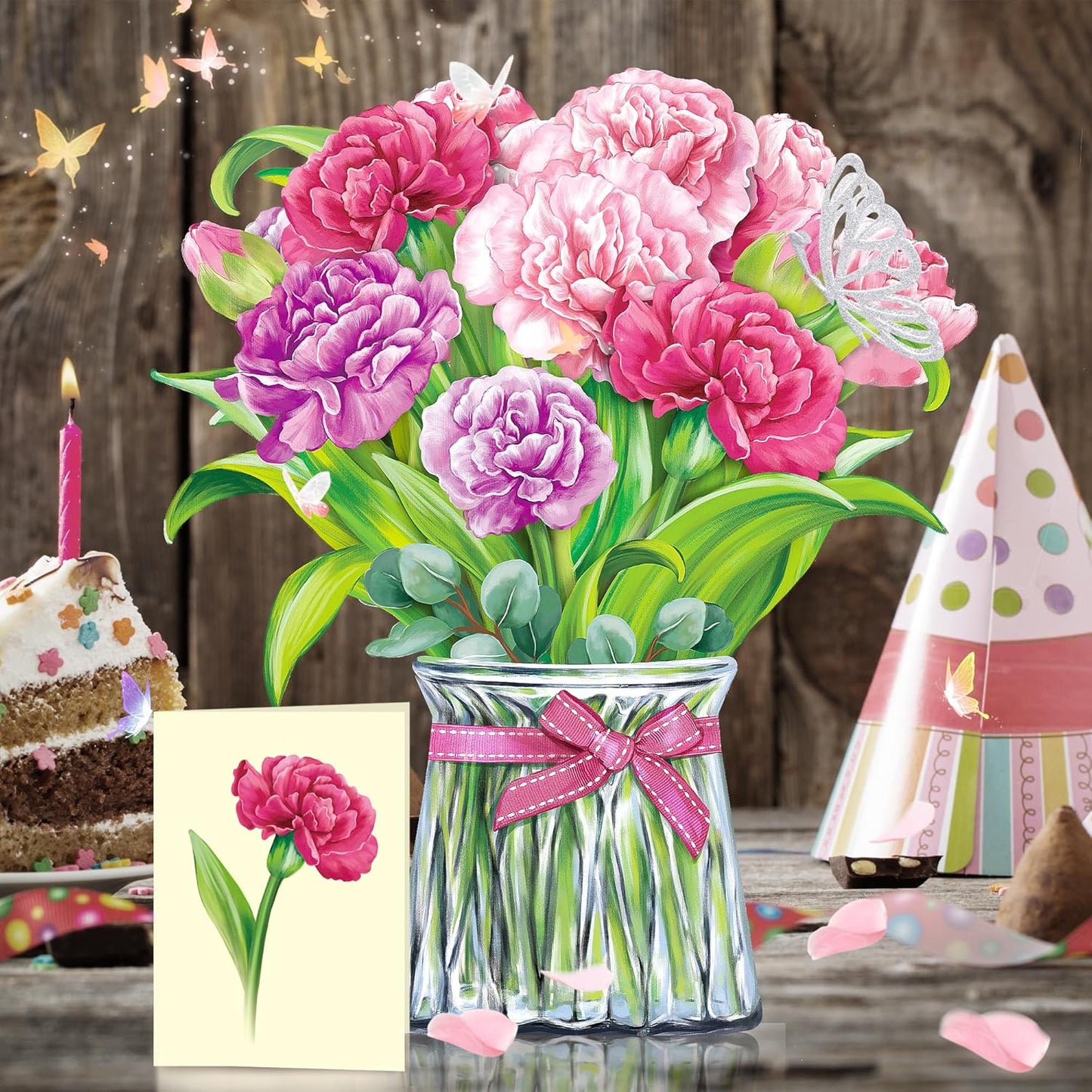 Airpark Pop Up Flower Card, 3D Greeting Card – Pink Carnations – For Mom, Grandma – Ideal for Mother’s Day, Birthday, Appreciation