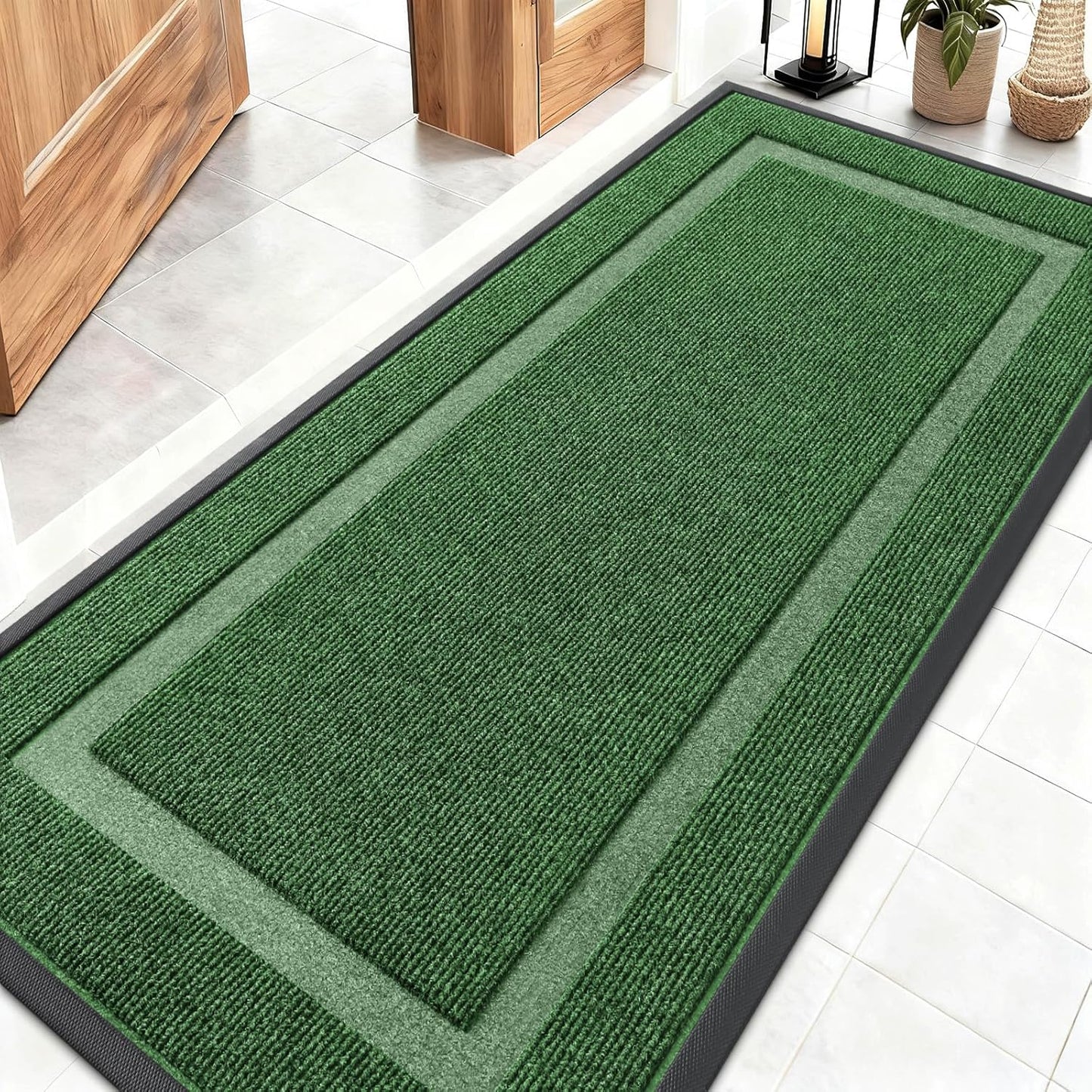 OLANLY Front Door Mat Indoor Outdoor Entrance, Waterproof All-Season, All-Weather Doormat, Sturdy Natural Rubber, Fade Resistant, Low Profile, Easy Clean Patio Porch Entryway Mat, 59x23, Green