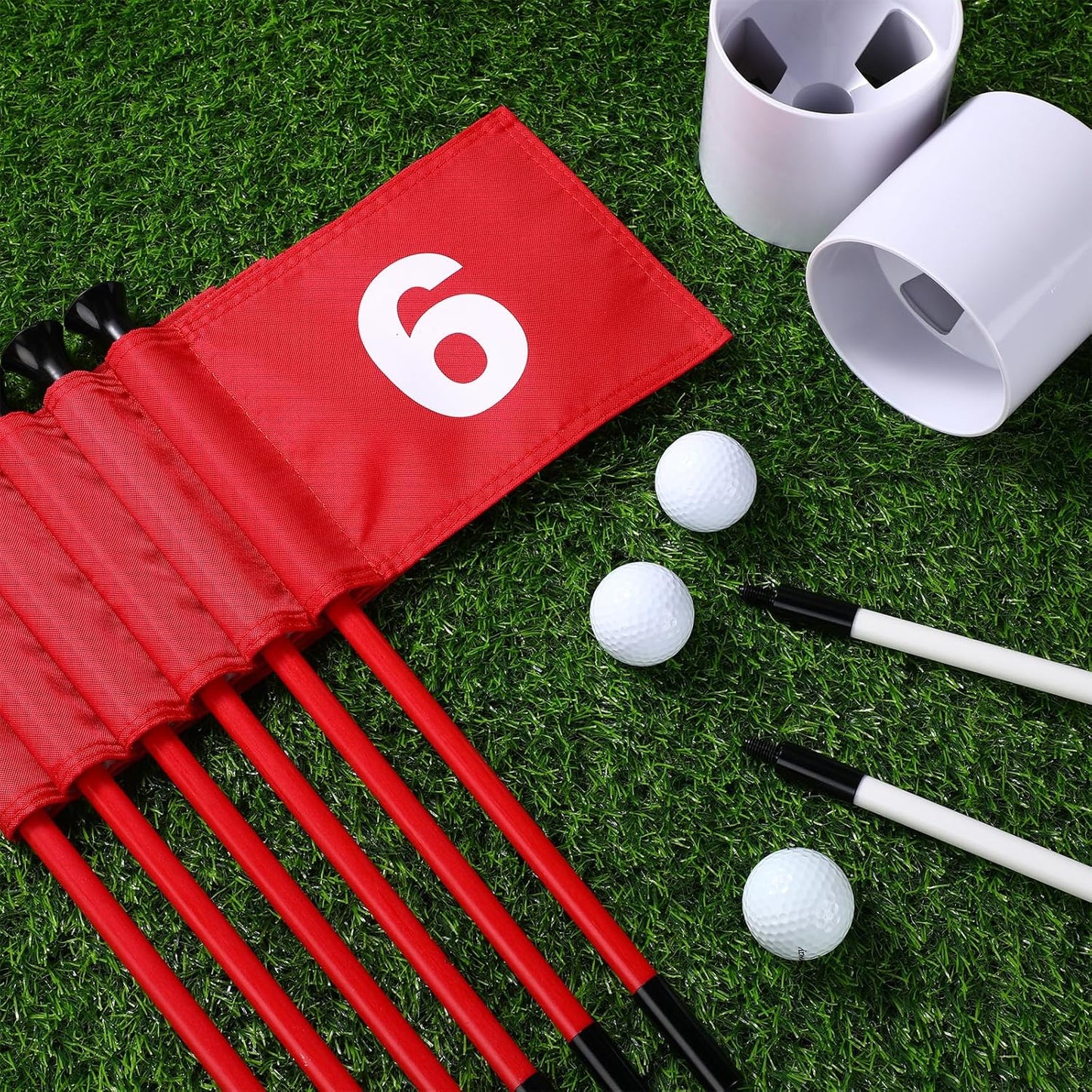 Lenwen 6 Set Golf Flagstick Golf Pin Flag Hole Cup Set Putting Green Flag and Poles Nylon Practice Portable 2 Section Design Putting Green Gifts for Yard Backyard Garden Driving Range