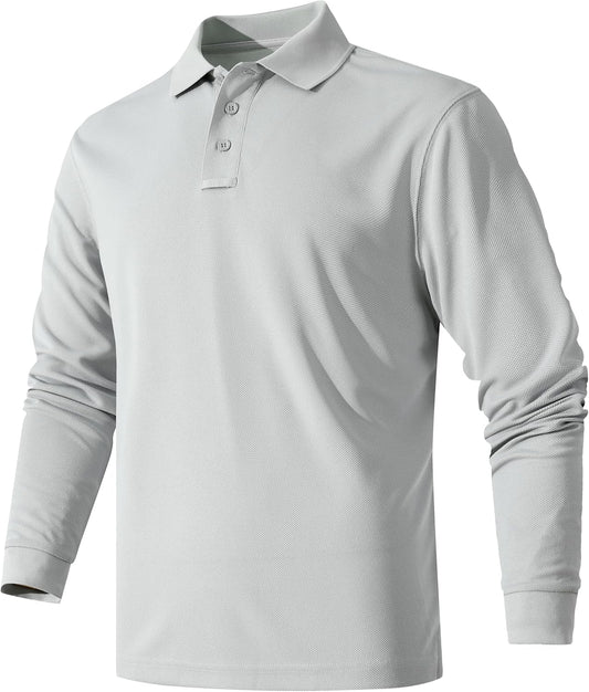 Men's Long Sleeve Polo Shirt Quick-Dry Performance Tactical Golf Shirts Regular-fit Jersey Tennis Shirt