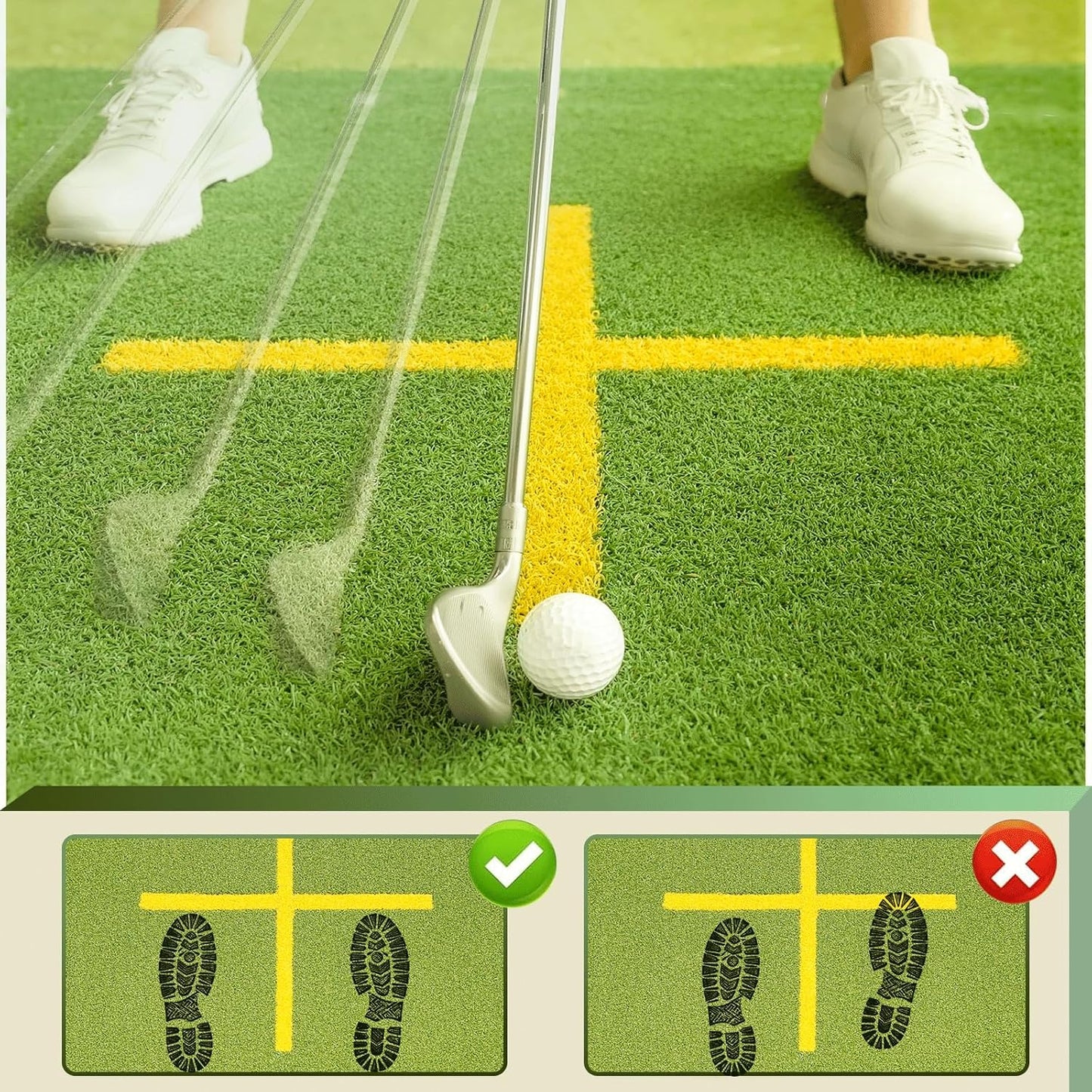 Golf Hitting Mat with Ball Tray, Stance Guide Cross-Line, 5x4ft & 6x4ft, 26mm & 31mm Thickness Green Turf Practice Mats for Indoor Outdoor, for Men, Dad, Husband & Golf Lovers