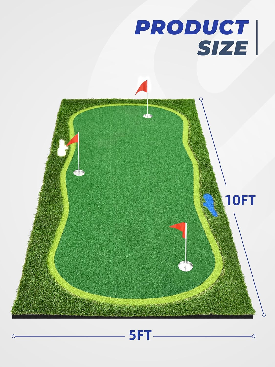 Golf Putting Green, Professional Grade Large Golfing Putting Mats with Sand Pit and Water Hazard for Indoor Outdoor