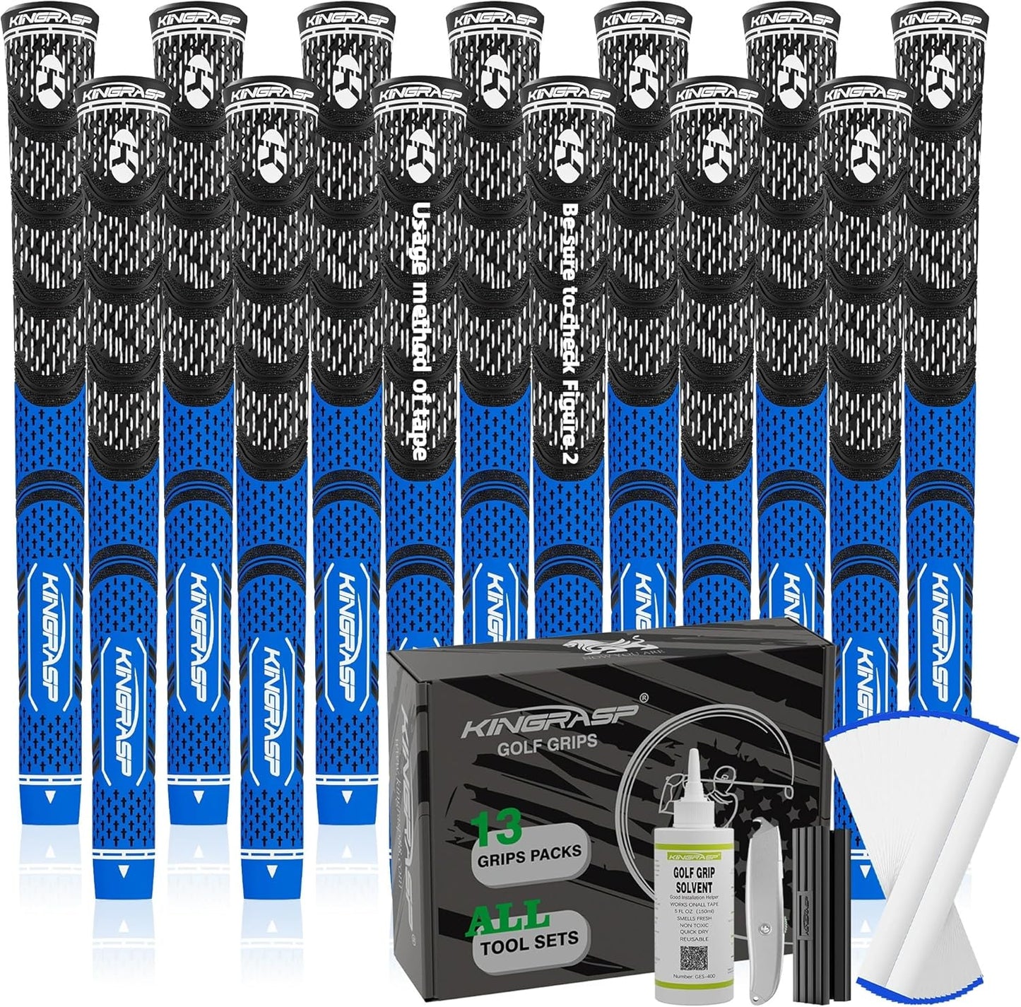 Premium Hybrid Golf Grips (13 Pack) - High Traction Rubber Golf Club Grips with Enhanced Feedback | Includes 13 Grips + 15 Tapes + 1 Rubber Vice | All-in-One Replacement Grip Kit for Golf Clubs
