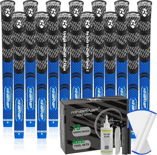 Premium Hybrid Golf Grips (13 Pack) - High Traction Rubber Golf Club Grips with Enhanced Feedback | Includes 13 Grips + 15 Tapes + 1 Rubber Vice | All-in-One Replacement Grip Kit for Golf Clubs