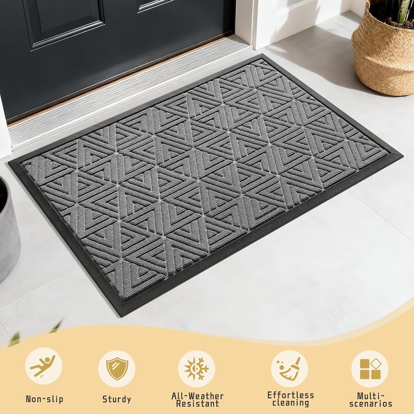 Yimobra Large Door Mat 36x24, All-Weather Waterproof Non-Slip Welcome Matt Outdoor, Heavy Duty Non Slip Doormat for Entryway for Patio and Garage Indoor, Easy Clean, Grey