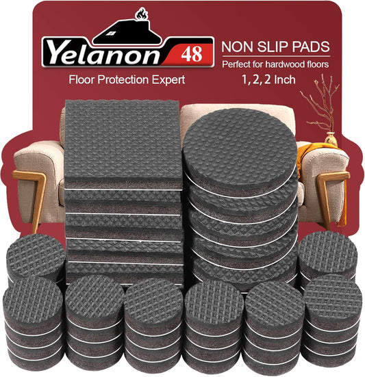 Yelanon Non Slip Furniture Pads -48 pcs(1+2+2)" Furniture Grippers, Non Skid for Furniture Legs,Self Adhesive Rubber Feet Furniture Feet, Anti Slide Hardwood Floor Protector for Keep Couch Stoppers