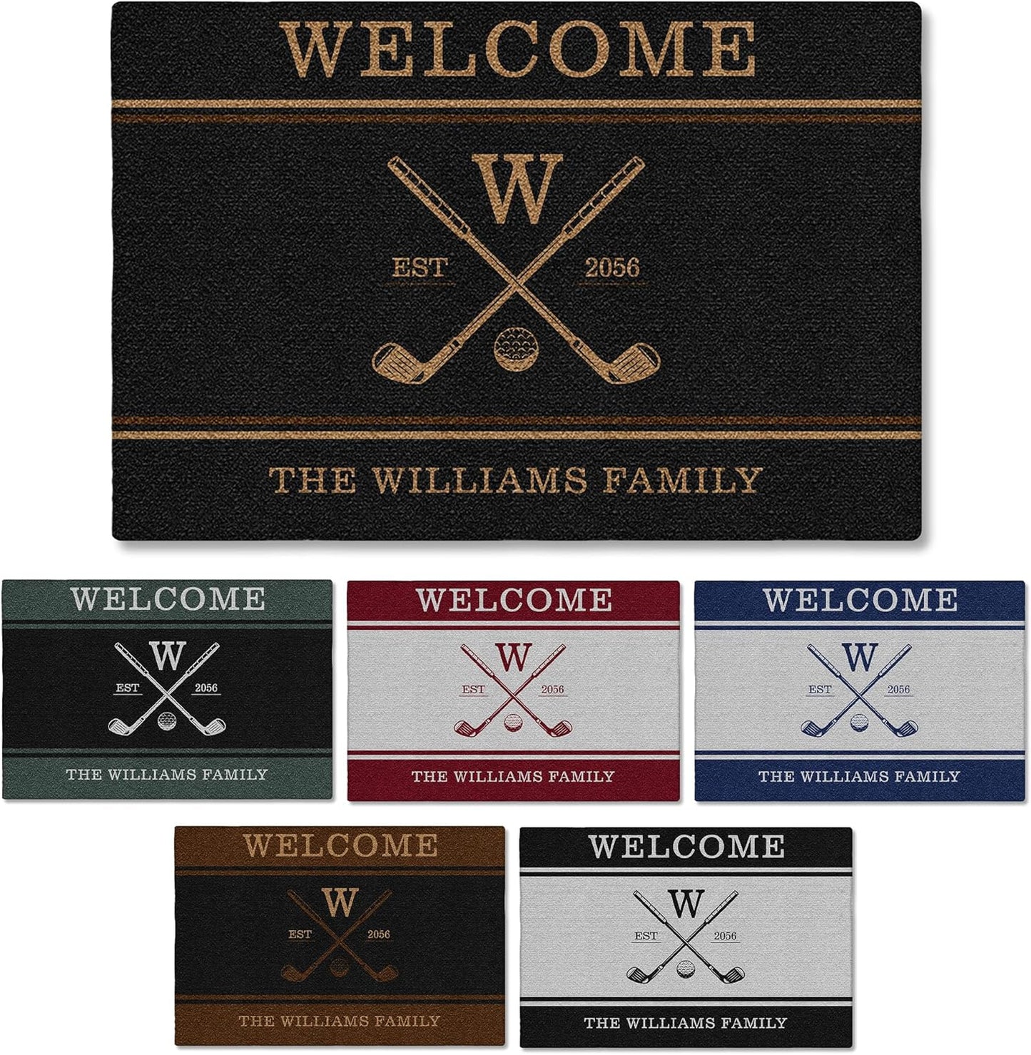 Personalized Golf Doormat – Personalized Welcome Mat with Family Name Year – Non Slip Outdoor Entry Rug for Porch, Garage, or Golf Lover Home Decor, for Men (Golf Doormat 04)