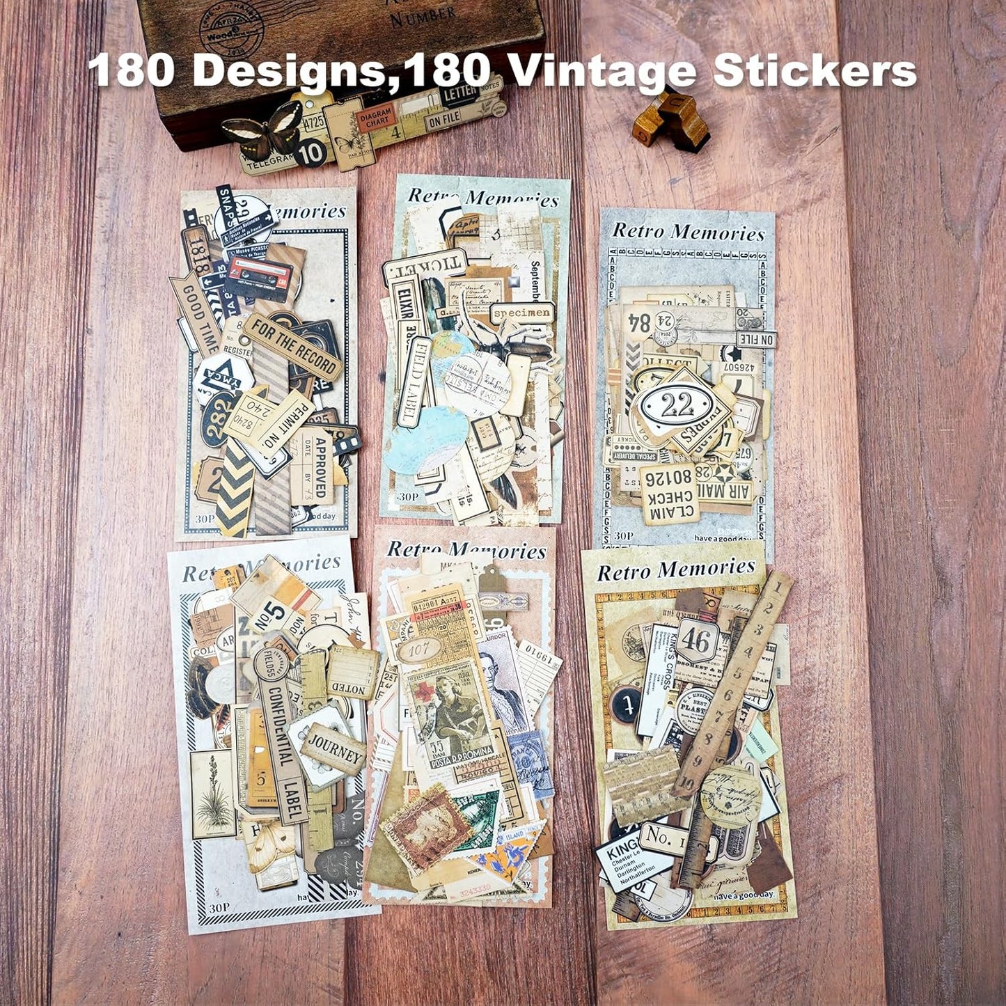 Retro Memories Vintage Scrapbook Stickers - 180pcs Aesthetic White Kraft Paper Ephemera Self-Adhesive Die-Cut Designs for Journaling Collage DIY Crafts