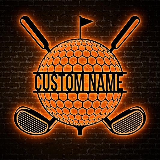 Personalized Man Golfer Name Sign Decoration For Room Metal Wall Art With LED Light, Birthday Gift For Men, Home Decor, Gift For Dad, Son, Sports Lovers, Christmas Gift