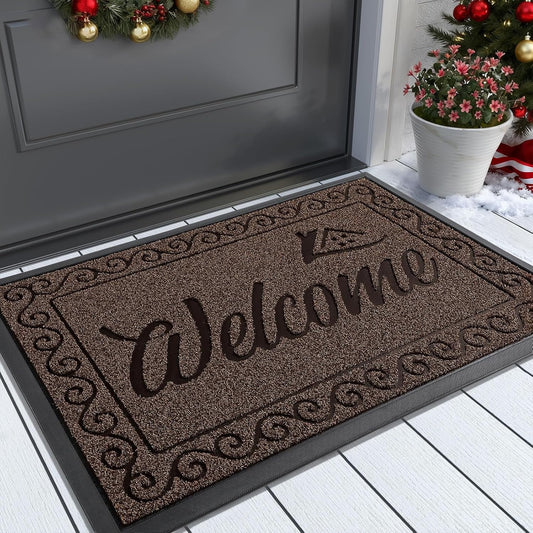 Yimobra Welcome Mat, Heavy Duty Sturdy Door Mats for Home Entrance Outdoor Indoor, Front Doormat for Outside Patio Floor Entry Porch Garage Office, Waterproof, Low Profile, 36x24, Coffee