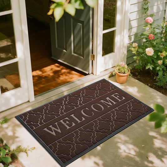 Yimobra Welcome Mat Outdoor Indoor, All-Season Waterproof Front Door Mat Outside Entrance, All-Weather Heavy Duty Non-Slip Doormat, Low Profile Porch Patio Entrance Mats, 47x32, Brown
