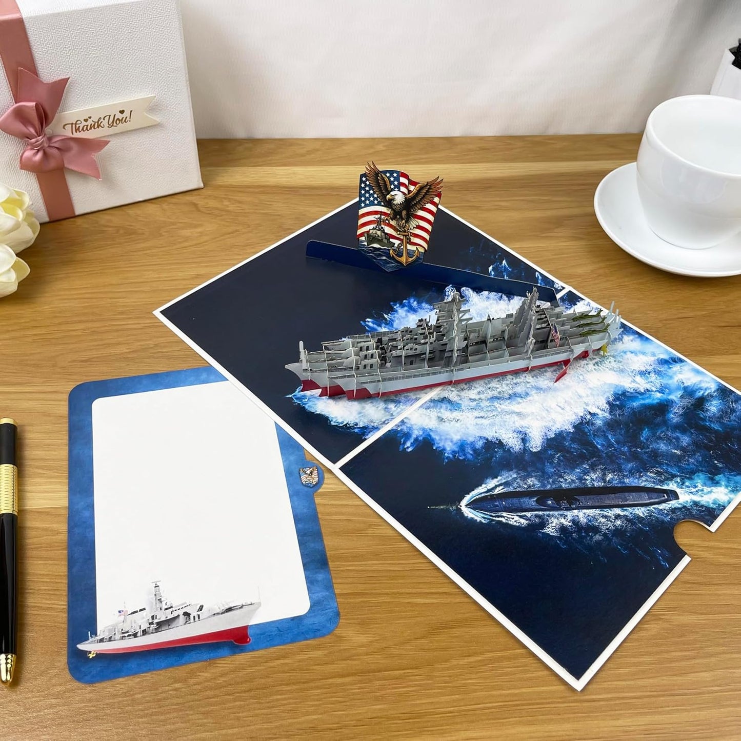 3D Navy Ship Popup Card - Handmade Military Paper Art for Birthday, Anniversary, Christmas, Father’s Day, Veterans Day - Unique Gift for Him, Her, Sailor, Veteran, Navy Lover