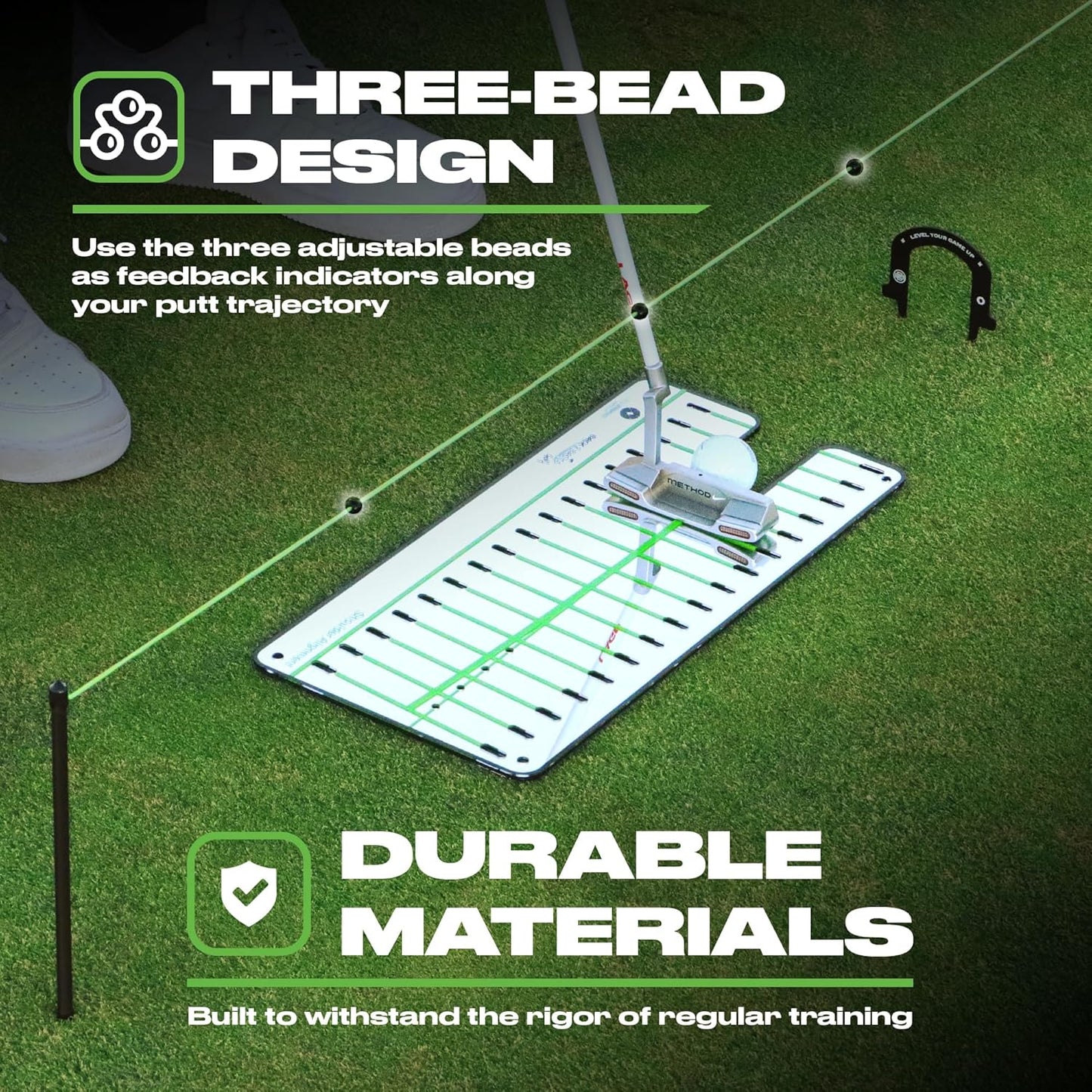 Triple Bead Golf Alignment String Line, Putting Aid for Indoor & Outdoor, Golf Putting Trainer, Putting String Line for Golf, Golf Putting Training Aid for Precision, Putting Alignment String