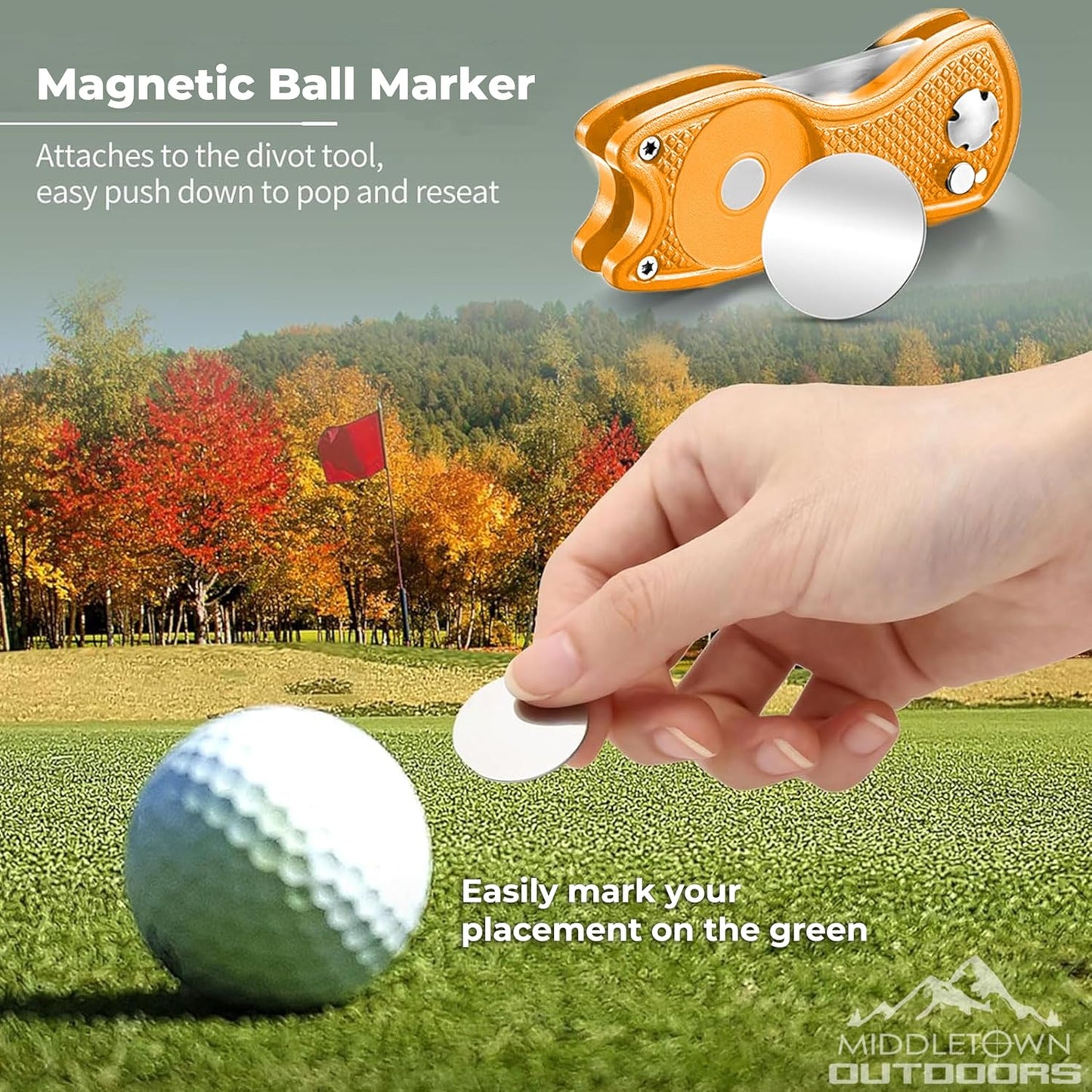 Golf Divot Tool with Magnetic Ball Marker, Multifunctional Divot Tool, Foldable Fork,Fix Divots, Clean Clubs and Cleats, U Shape Bottom can Hold Club