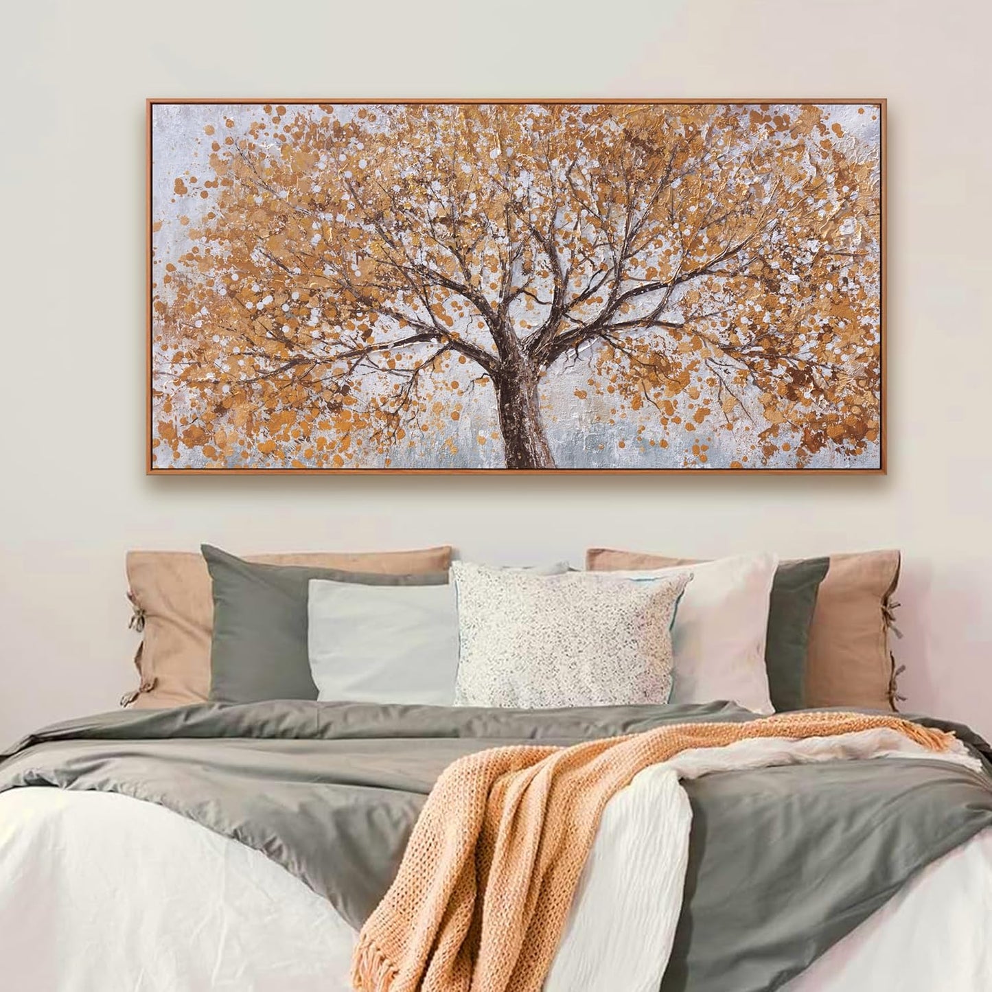 Wall Art Gold Abstract Tree Of Life Framed Artwork Canvas Painting Textured Tree Pictures Large Wall Decor For Living Room Bedroom Dining Room Home Office Decor 29"X58" With Framed