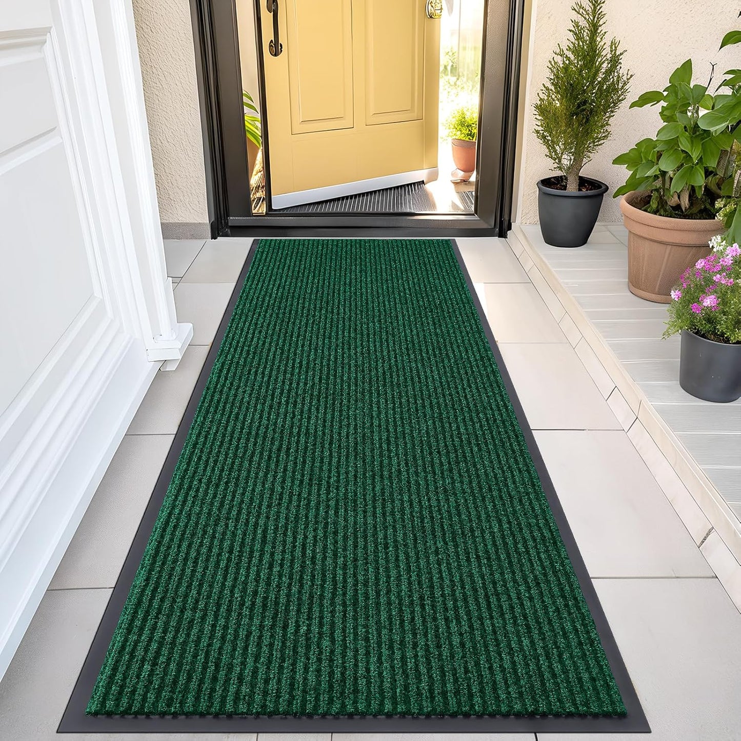 OLANLY Front Door Mat Indoor Outdoor Entrance, Waterproof Heavy Duty Doormat, Fade Resistant, Low Profile, Easy Clean Patio Porch Welcome Floor Mats for Entry, 47x23, Green