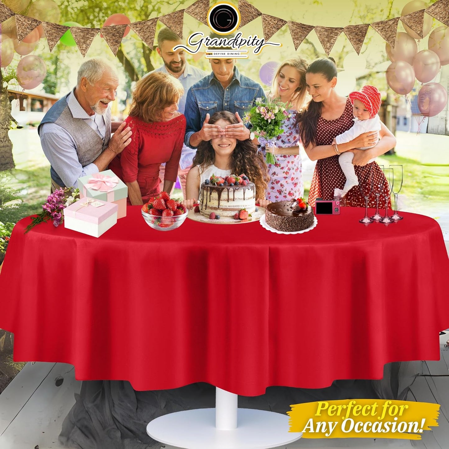 Grandipity 12 Pack Premium Disposable Plastic Tablecloth 84" Inch Decorative Round Table Cover - Red
