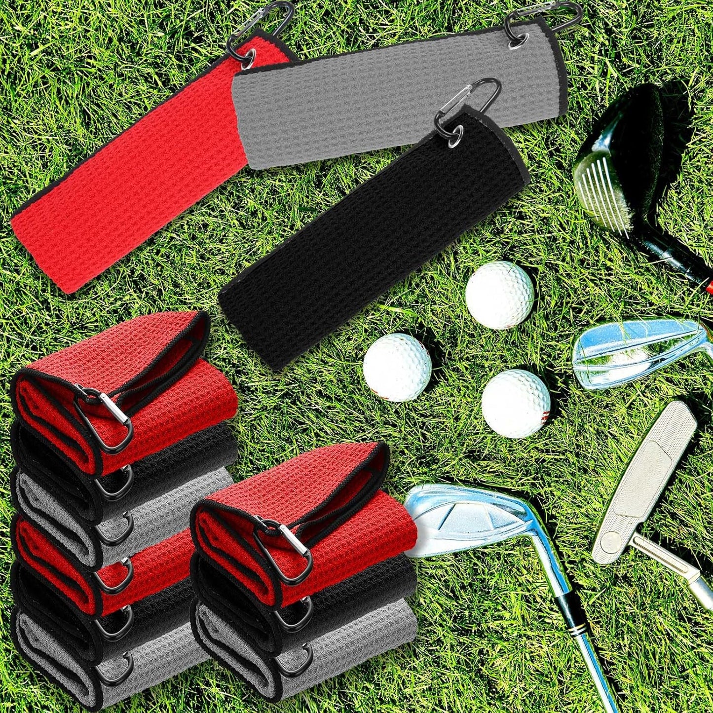 Batiyeer Golf Towels Bulk for Bags 16'' x 24'' Microfiber Waffle Pattern Golf Towels Trifold with Clip for Hiking,Tournament, Yoga