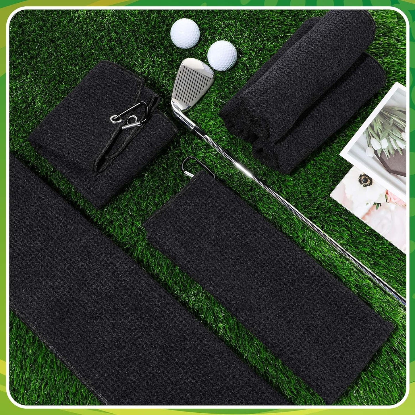 Batiyeer Golf Towels Bulk for Bags 16'' x 24'' Microfiber Waffle Pattern Golf Towels Trifold with Clip for Hiking,Tournament, Yoga