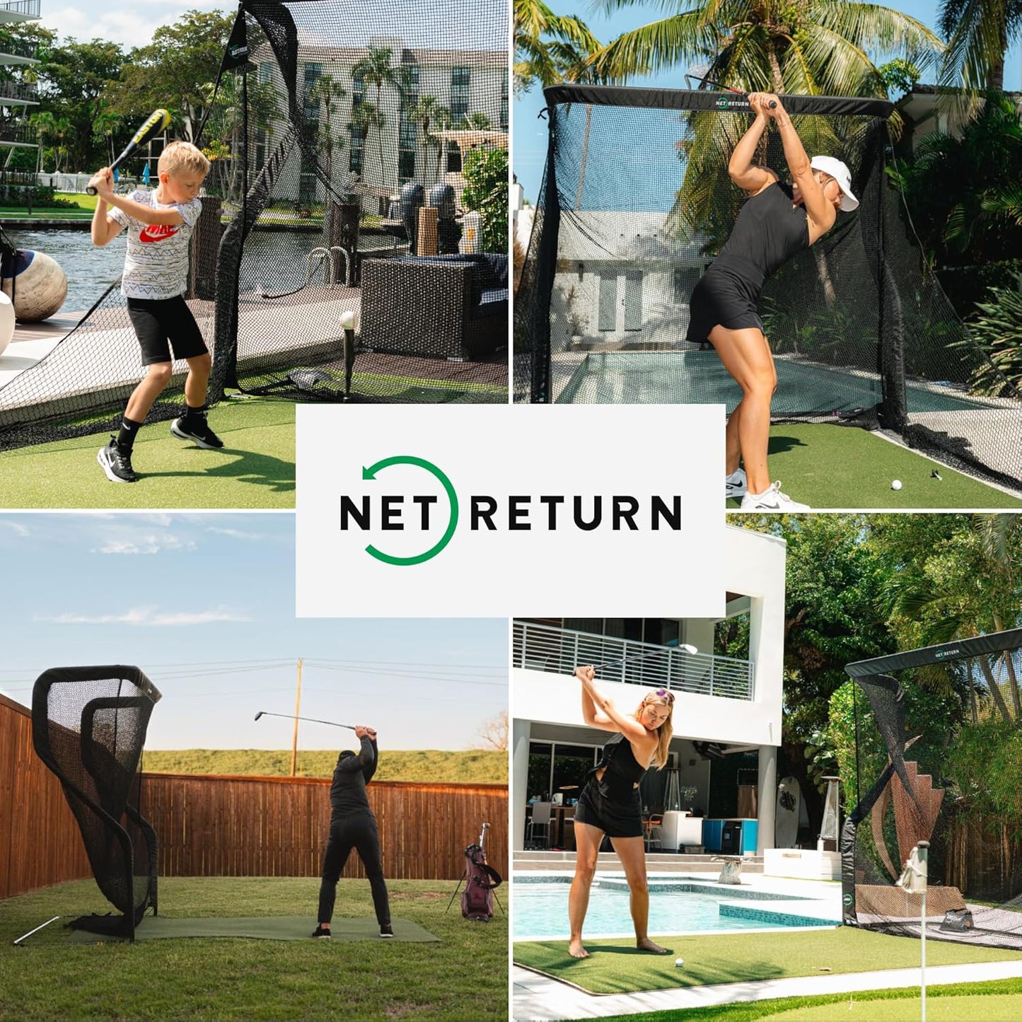 The Net Return Home/Pro Series Golf Net, Multi-Sport, 7x7 ft – 8x7.5 ft, Auto Ball Return, Portable for Indoor/Outdoor