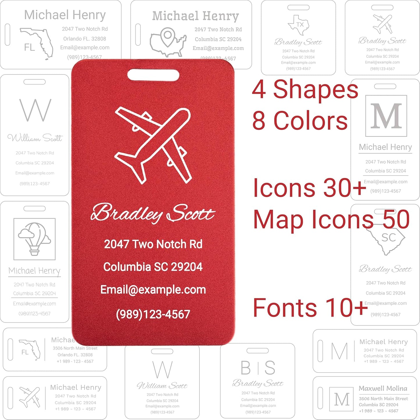 Personalized Luggage Tags for Suitcases Custom Metal Name Tags for Backpacks Bags Travel - Square (Lakeblue)