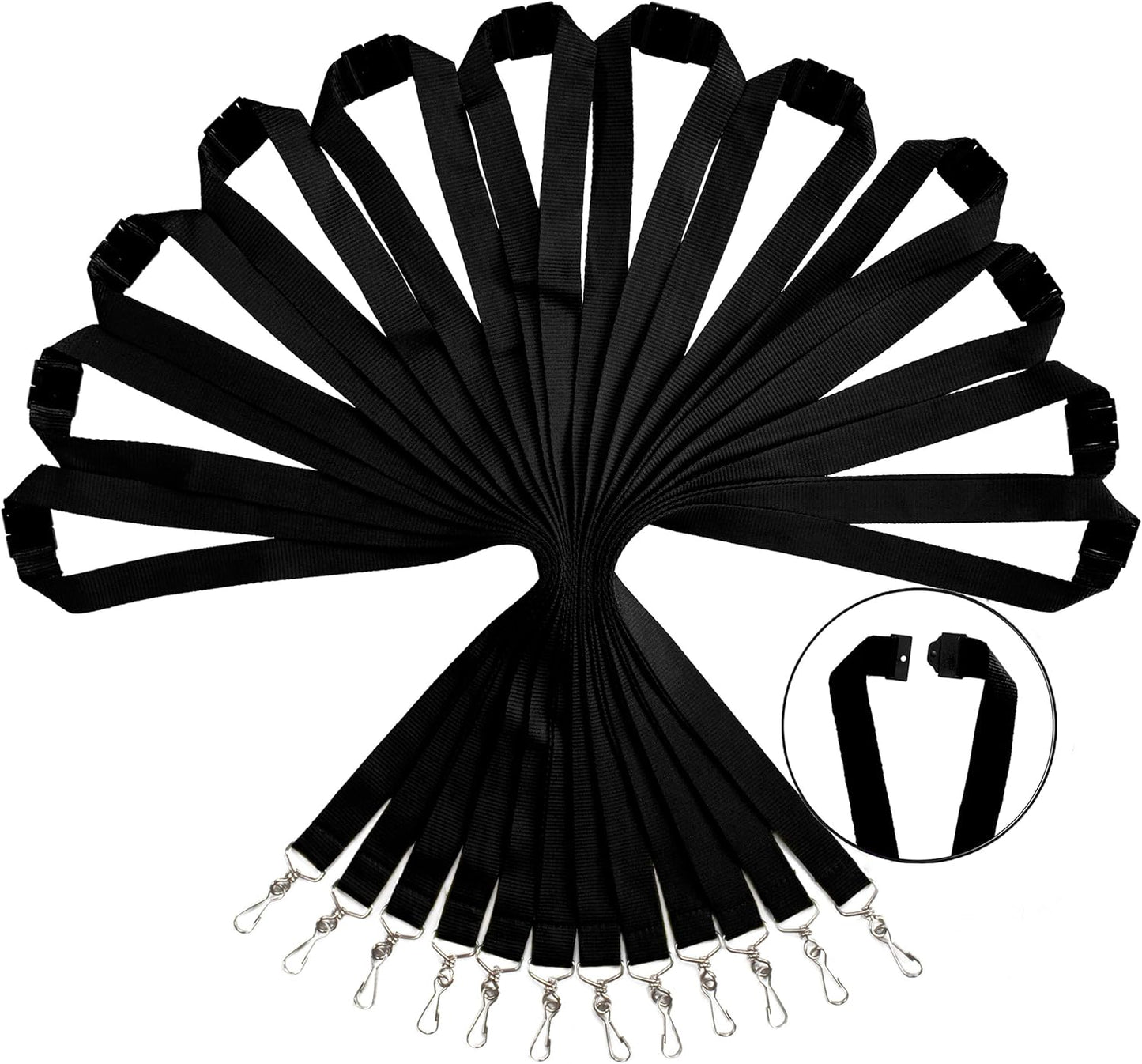 12 Pack Breakaway Lanyards for ID Badge Holder, Durable Neck Straps for Schools, Office, Cruise, Black