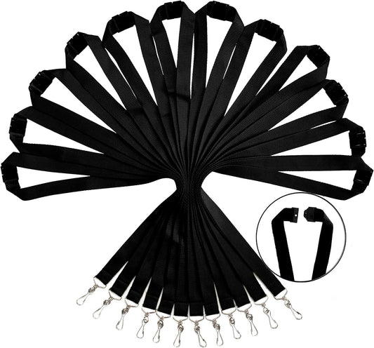 12 Pack Breakaway Lanyards for ID Badge Holder, Durable Neck Straps for Schools, Office, Cruise, Black