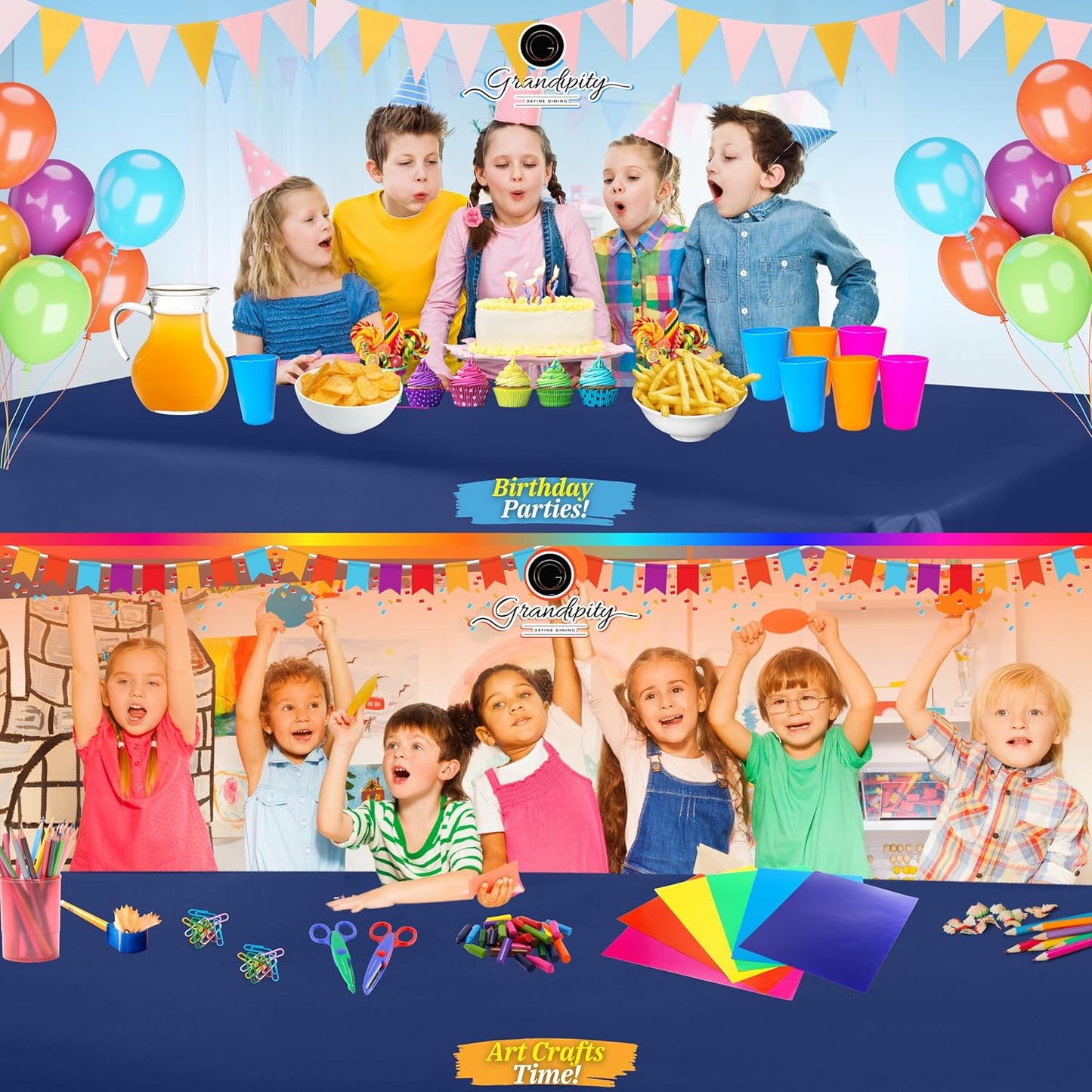 Grandipity 12 Pack Premium Disposable Plastic Tablecloth 54 Inch. x 108 Inch. Decorative Rectangle Table Cover - Navy Blue